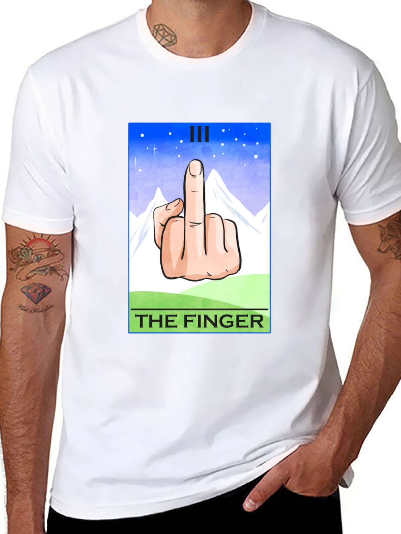 Black The Finger Tarot Card T-Shirt - Funny Graphic Tee view 8