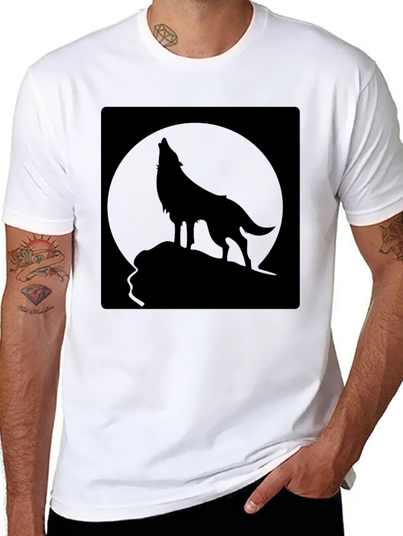 Black Wolf Howling at Moon Graphic Tee - Black view 8