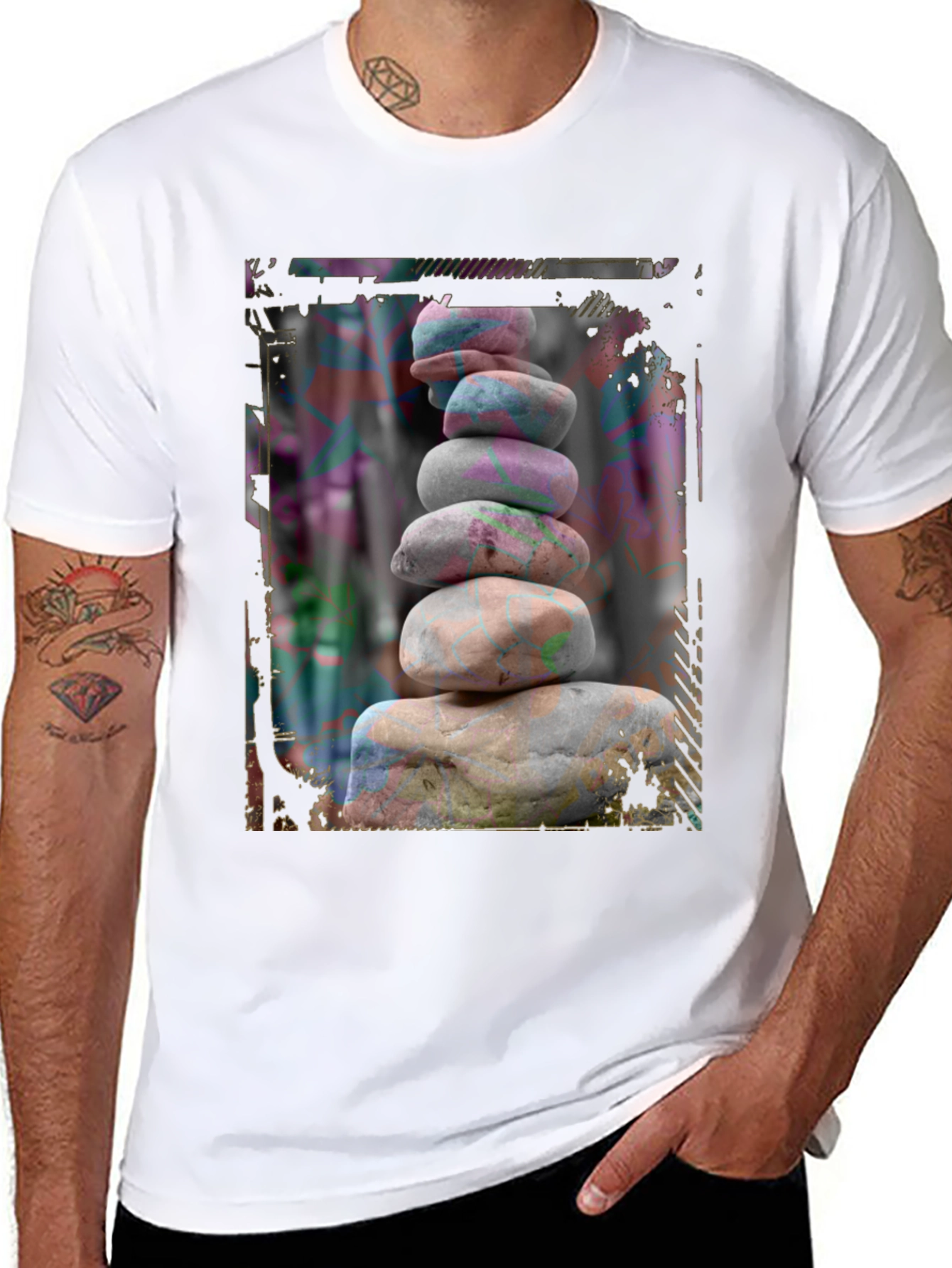 Black Zen Stone Stack Graphic Tee view 8