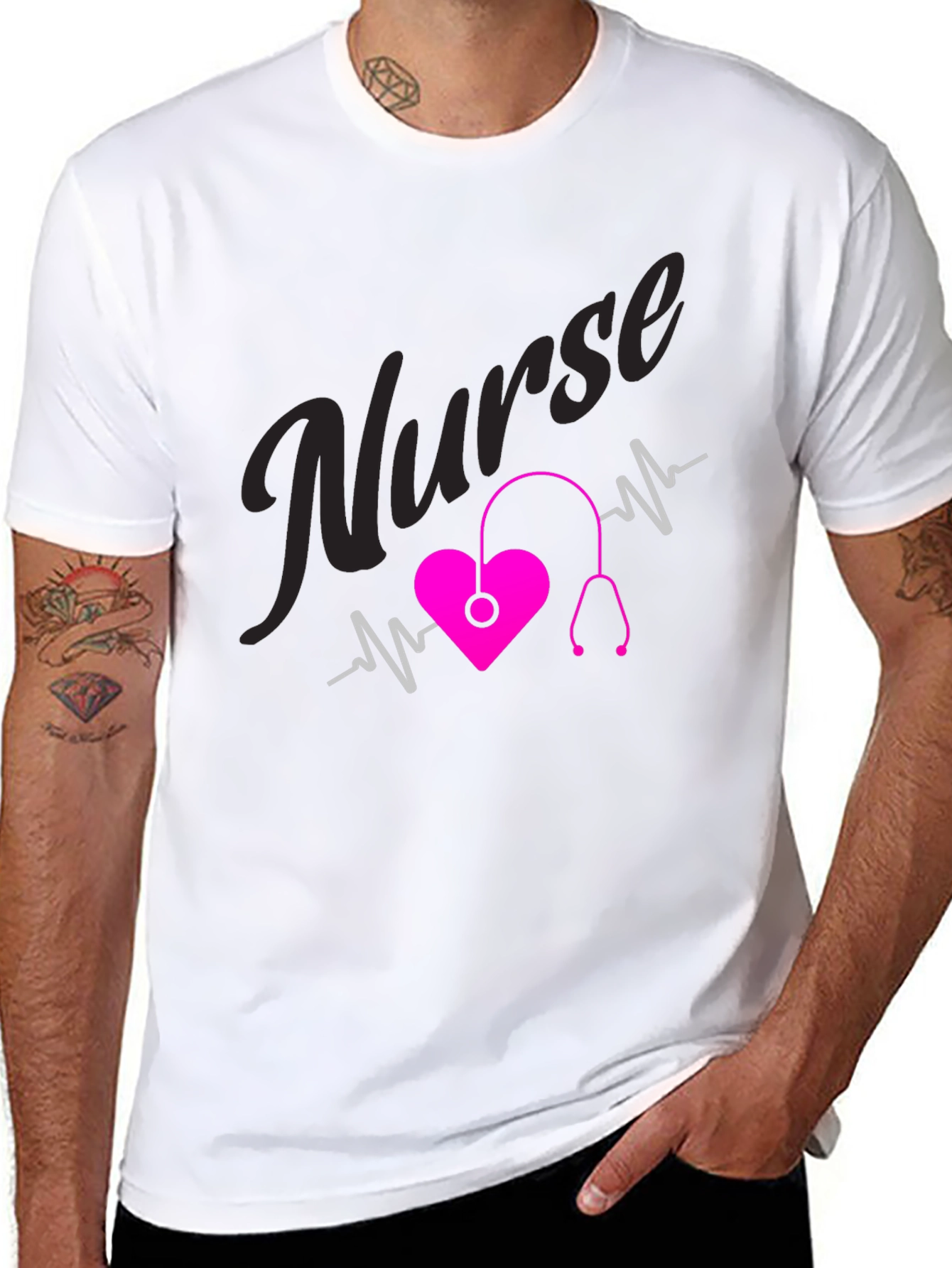 Black Nurse Heartbeat T-Shirt - Medical Professional Tee view 8