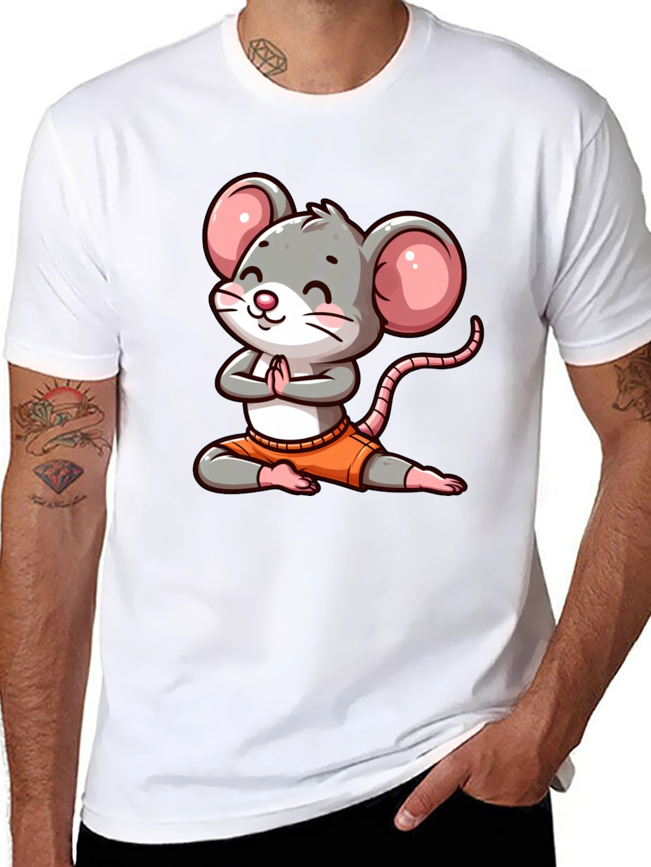 Black Yoga Mouse Graphic Tee - Funny Cartoon Design view 8