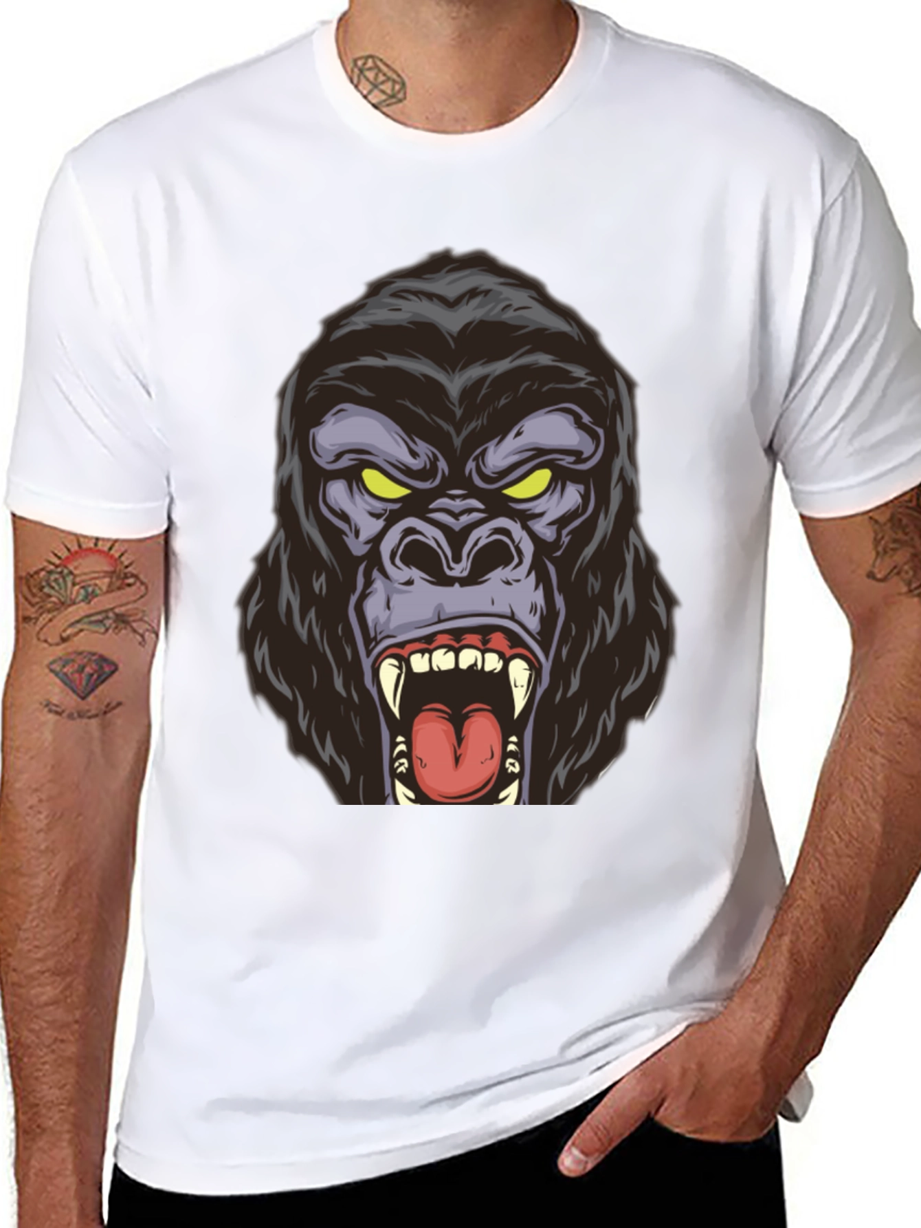 Black Roaring Gorilla Graphic Tee - Bold Black Shirt view 8