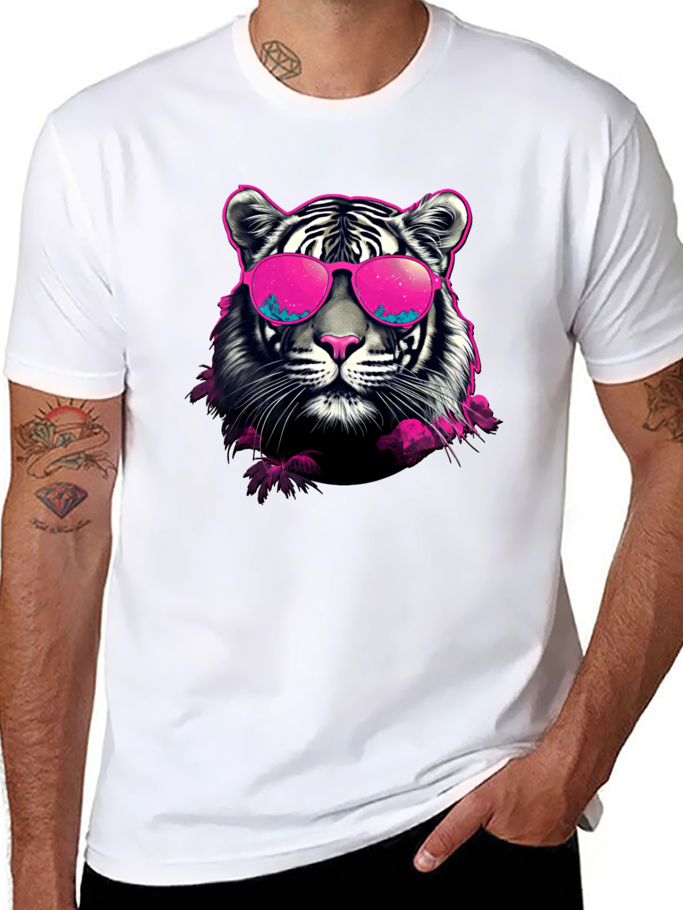 Black Cool Tiger Graphic Print Crew Neck T-Shirt view 8
