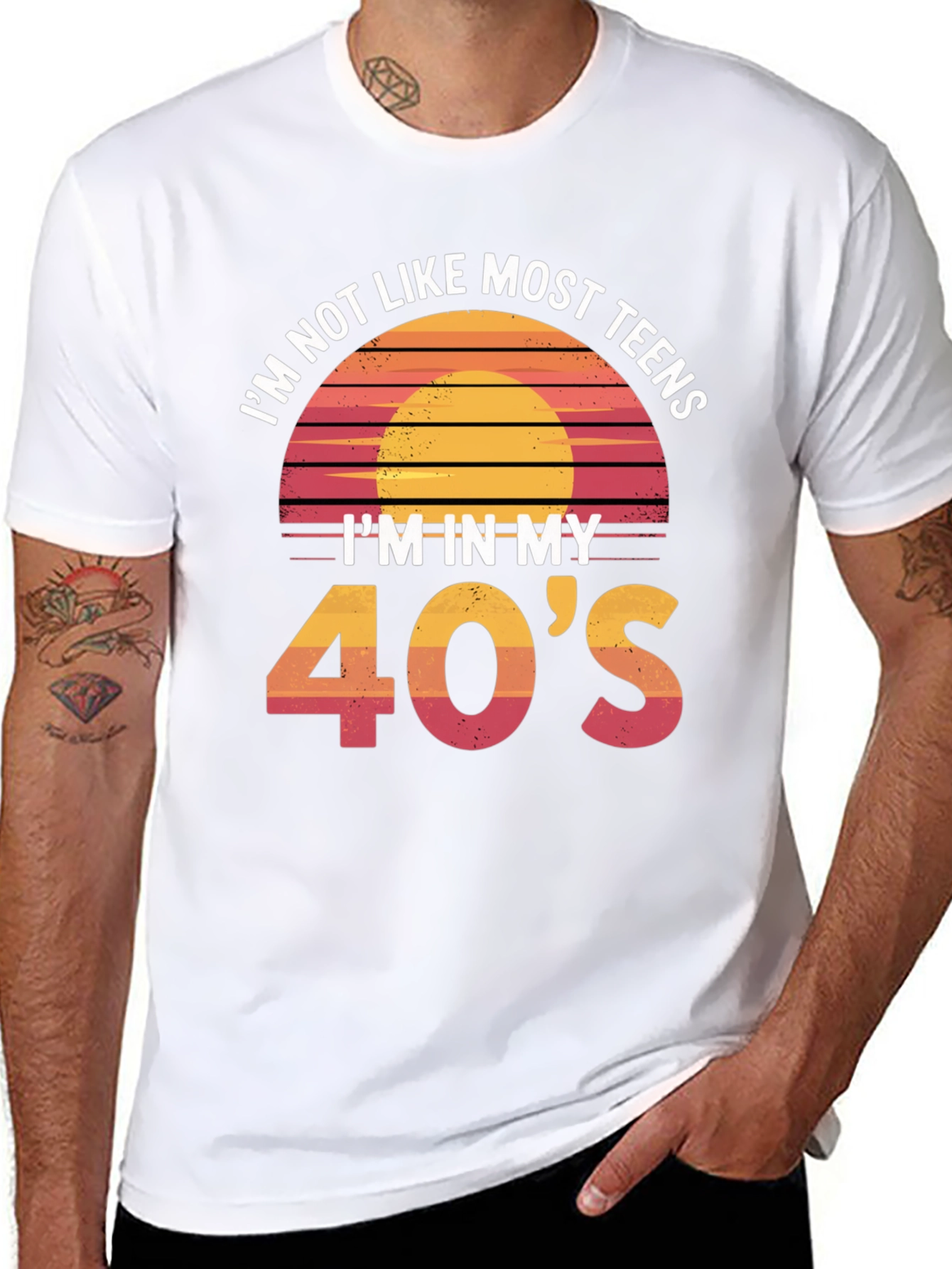Black Funny 40's Retro Sunset T-Shirt view 8