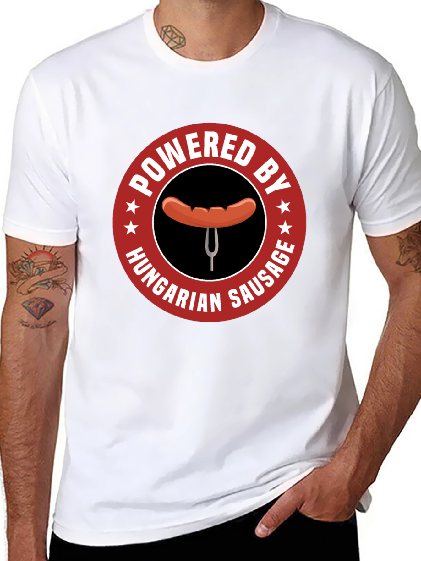 Black Hungarian Sausage T-Shirt - Powered by Funny Tee view 8