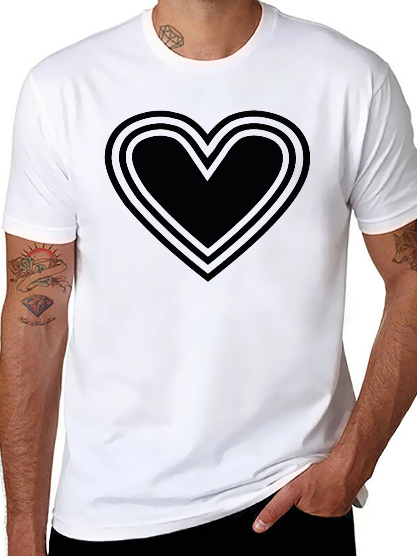 Black Black Heart Outline Graphic T-Shirt view 8