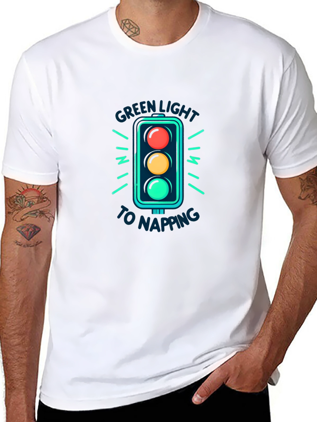 Black Green Light Napping Black T-Shirt view 8