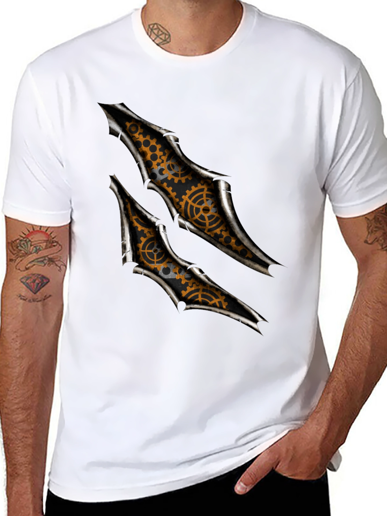 Black Steampunk Gears Graphic T-Shirt view 8