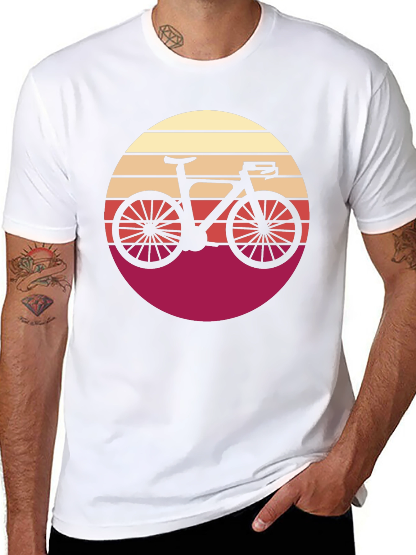Black Retro Bicycle Sunset Graphic Tee - Black Cotton T-Shirt view 8