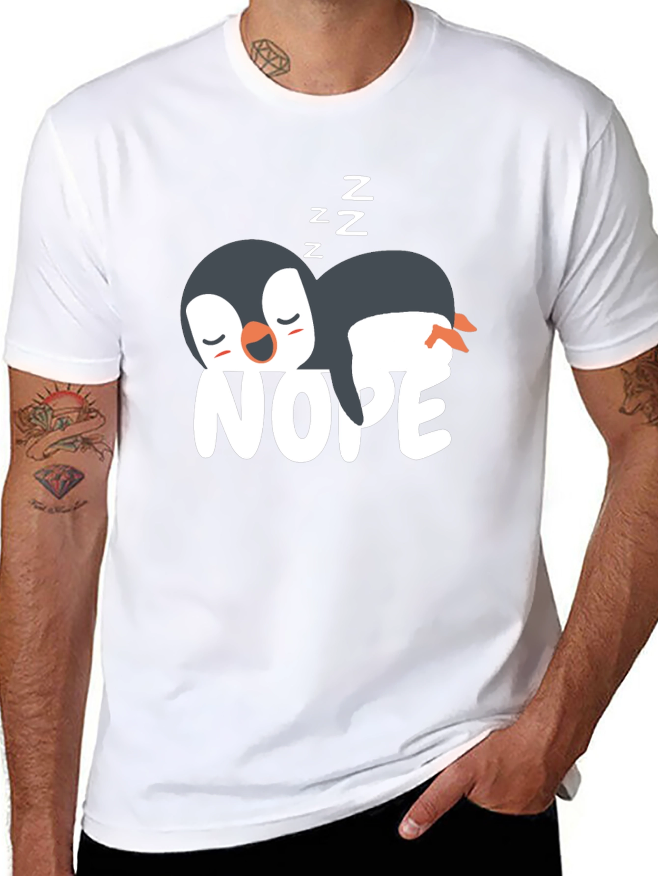 Black Nope Penguin T-Shirt - Funny Sleepy Penguin Tee view 8