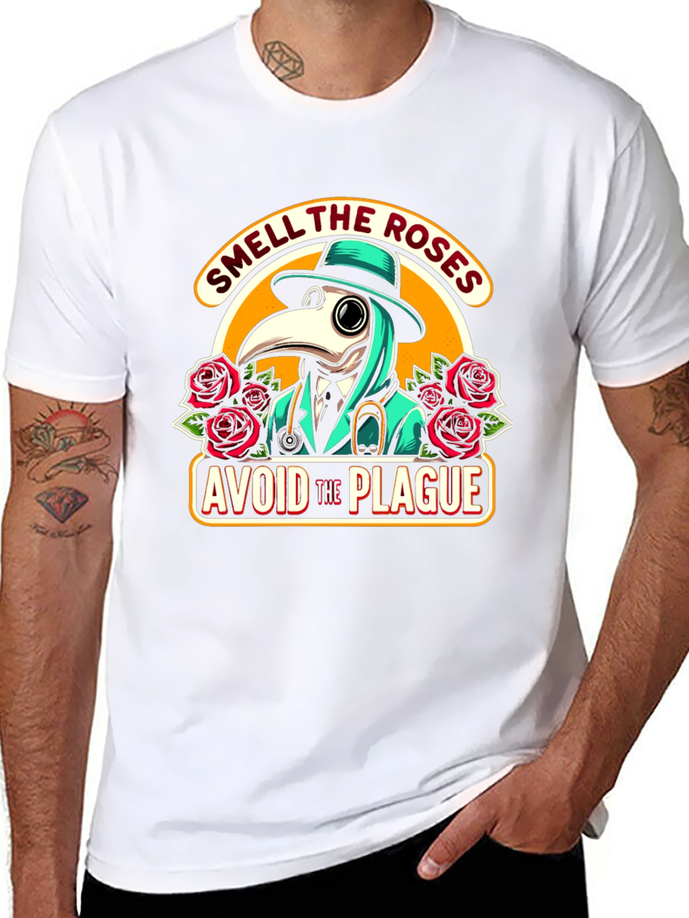 Black Plague Doctor T-Shirt: Smell the Roses, Avoid the Plague view 8