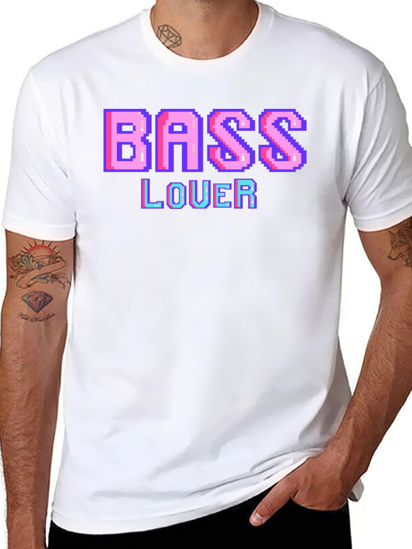 Black Retro Pixel Bass Lover Graphic Tee - Black view 8