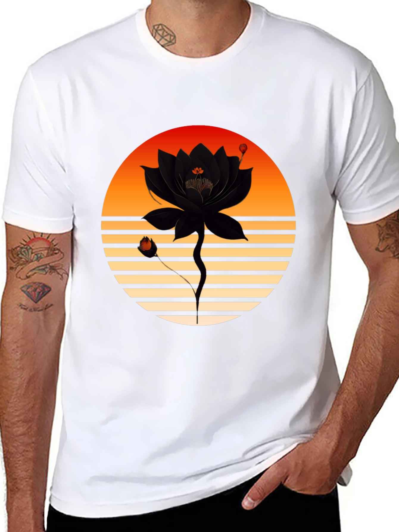 Black Sunset Lotus Graphic Tee view 8