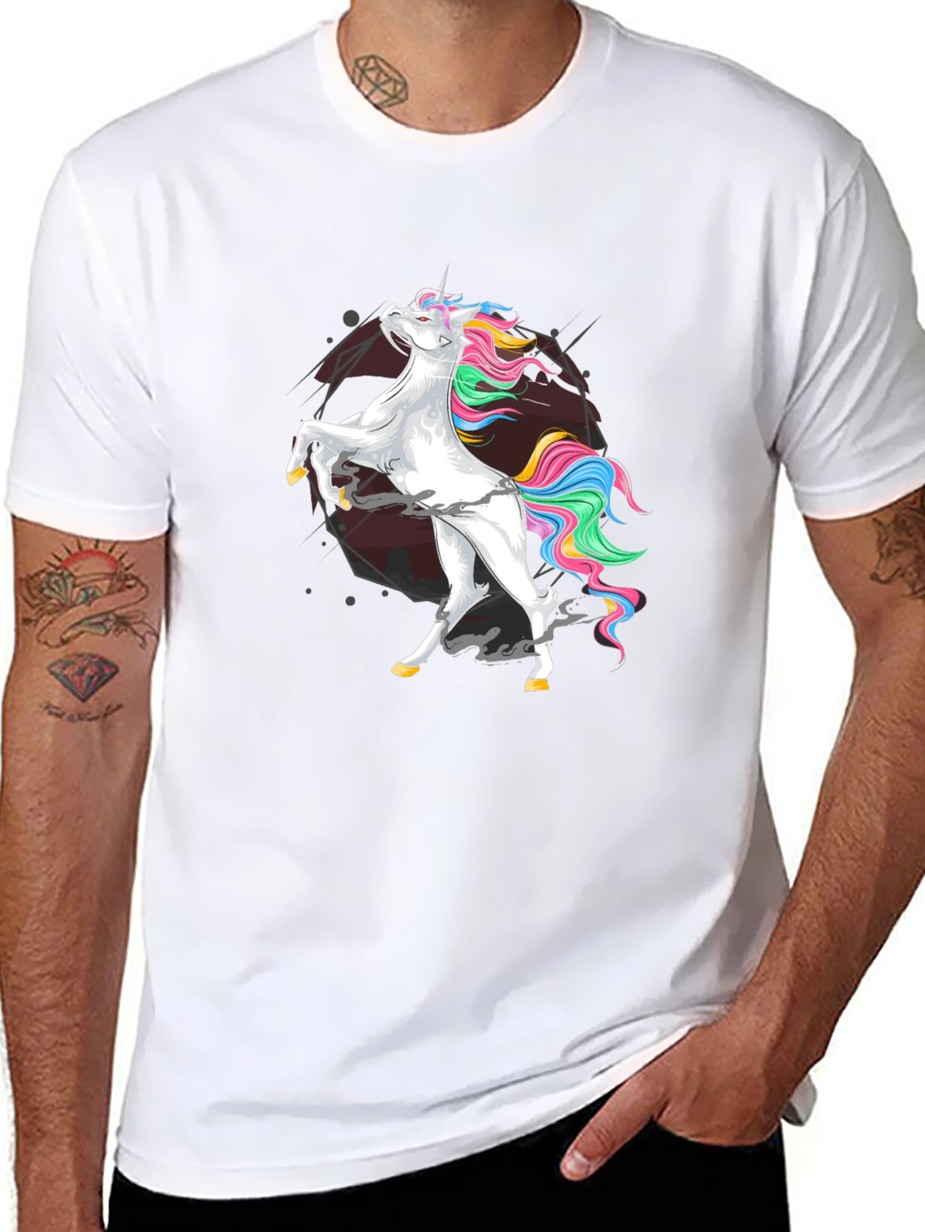 Black Unicorn Graphic Tee - Men's Black Cotton Shirt view 8