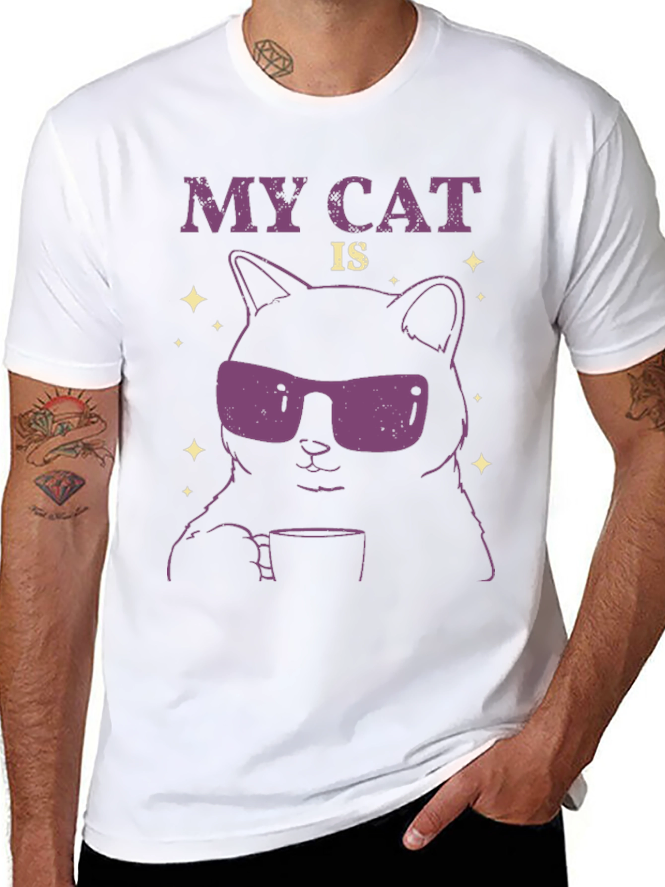 Black Cool Cat T-Shirt - Funny Graphic Tee view 8