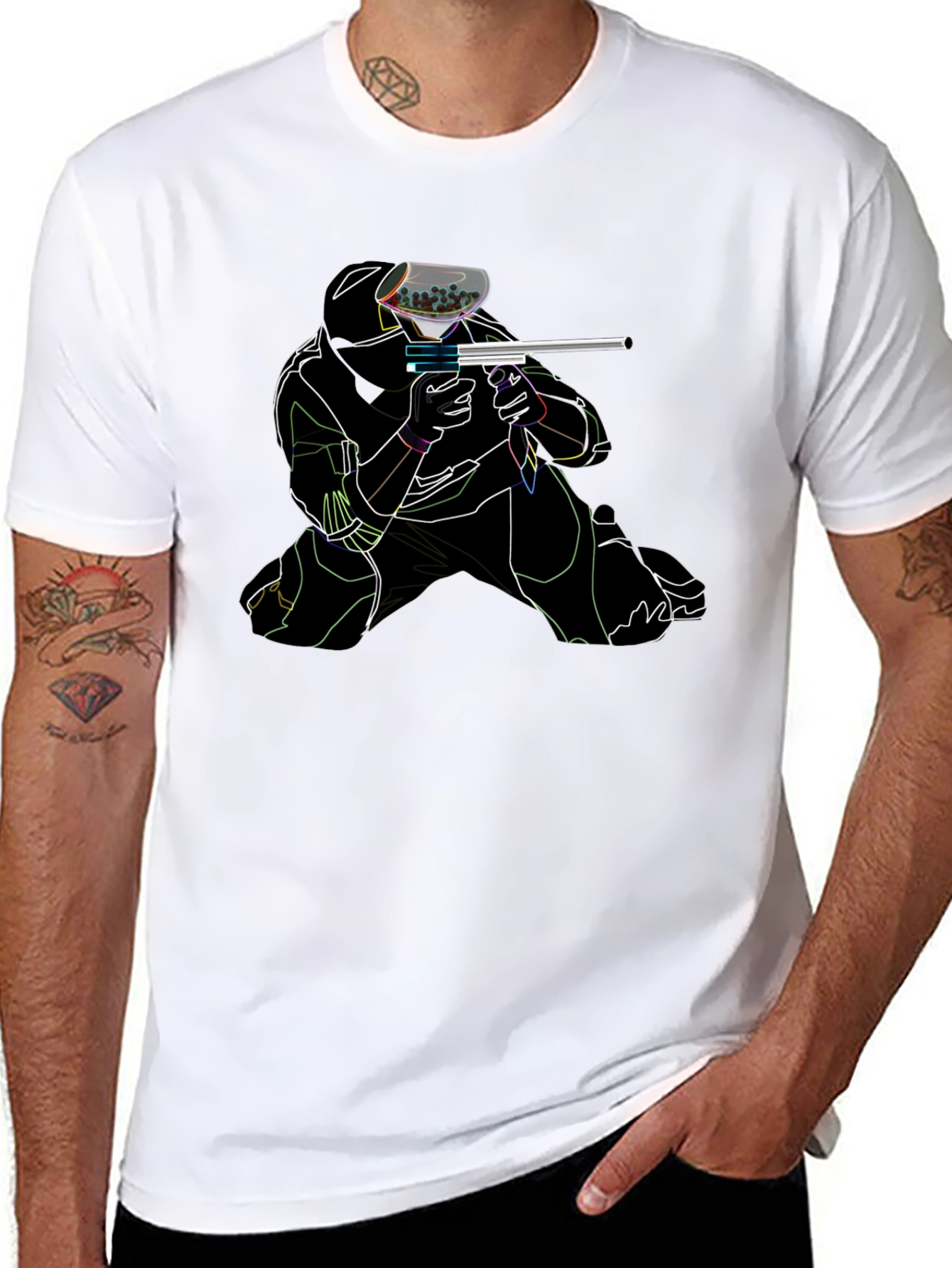 Black Neon Paintball Player Black T-Shirt view 8