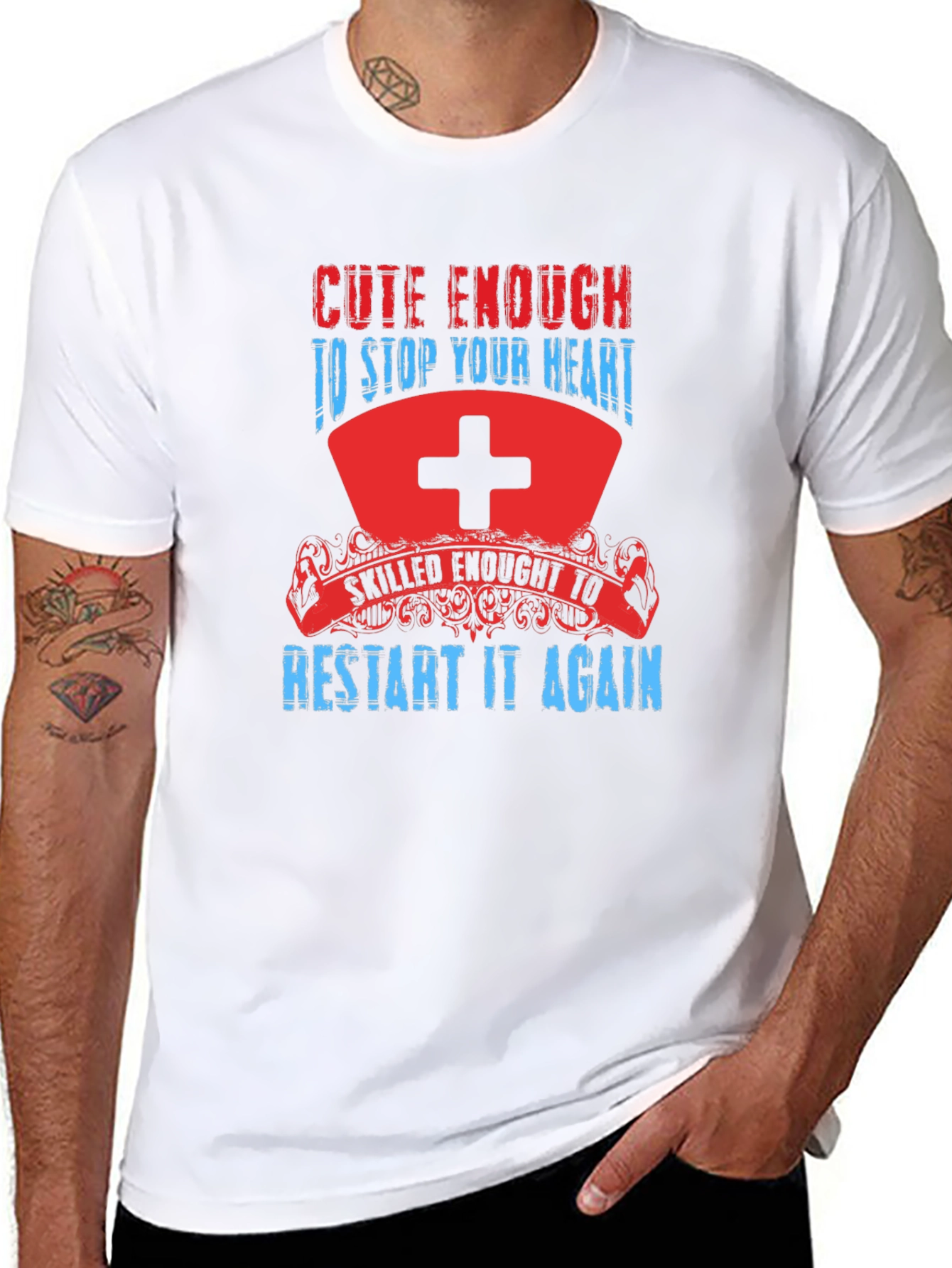 Black Cute Enough Nurse T-Shirt - Stop & Restart Your Heart view 8