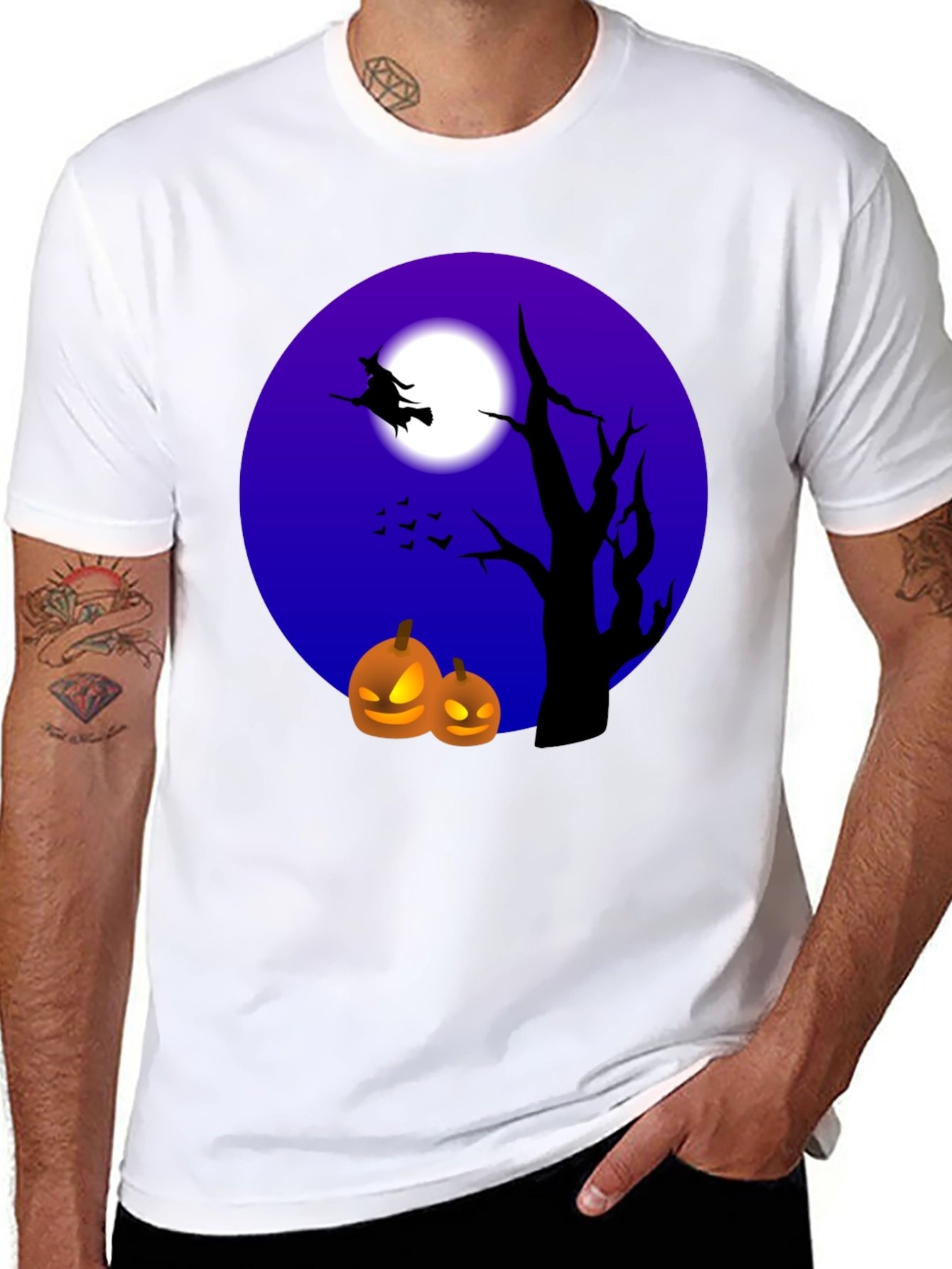 Black Halloween Witch and Pumpkin T-Shirt view 8