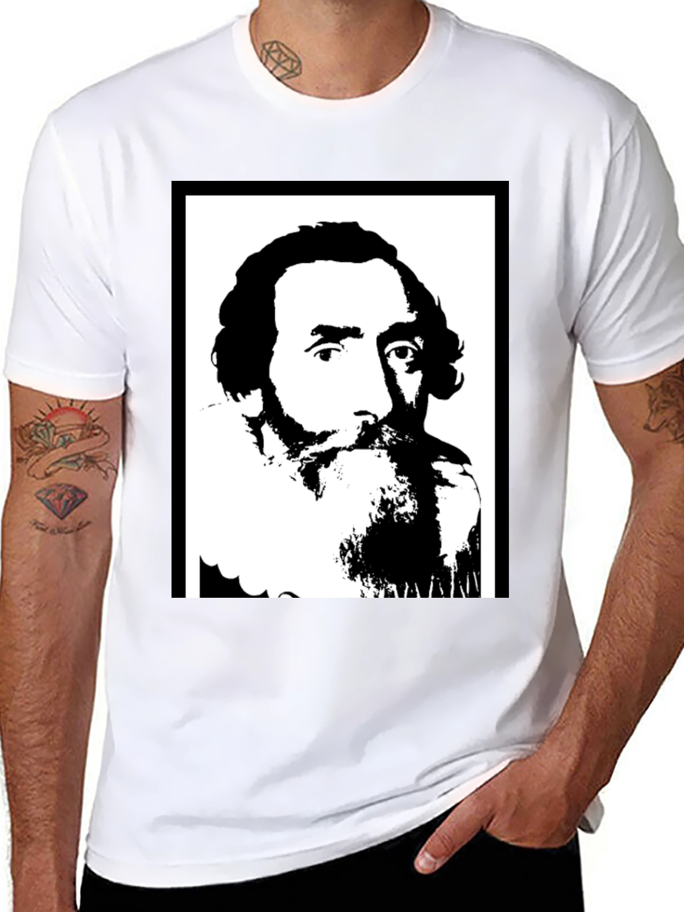 Black Vintage Portrait Graphic Black T-Shirt view 8