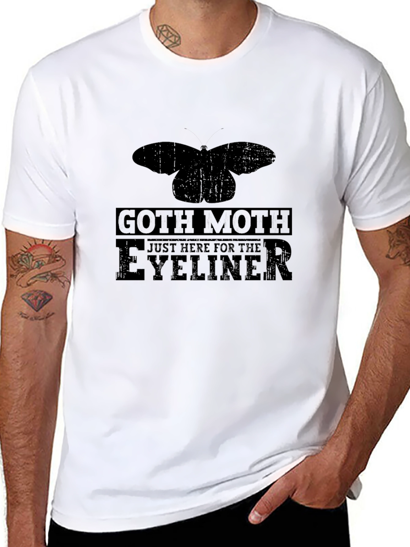 Black Goth Moth Eyeliner T-Shirt - Black Cotton Tee view 8