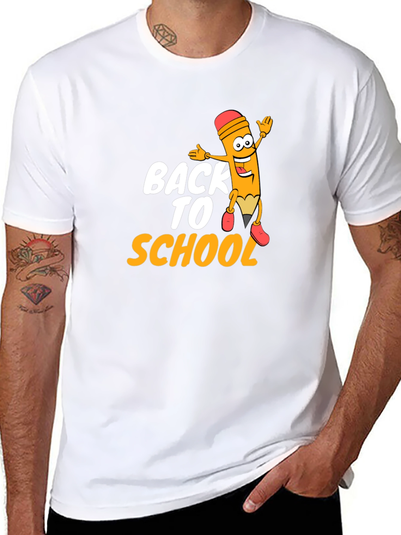 Black Back to School Pencil Cartoon Graphic T-Shirt view 8