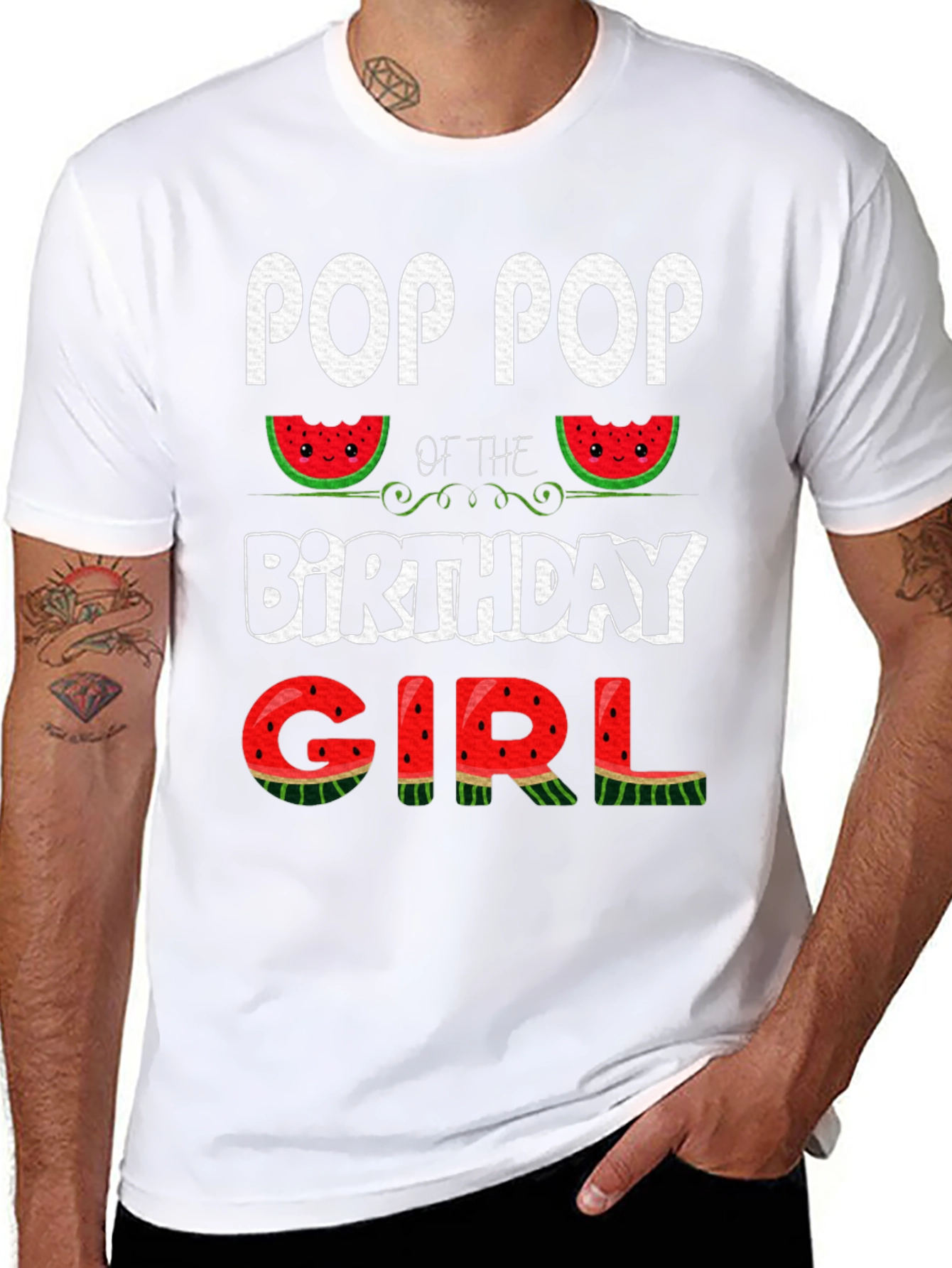 Black Pop Pop of the Birthday Girl Watermelon T-Shirt view 8