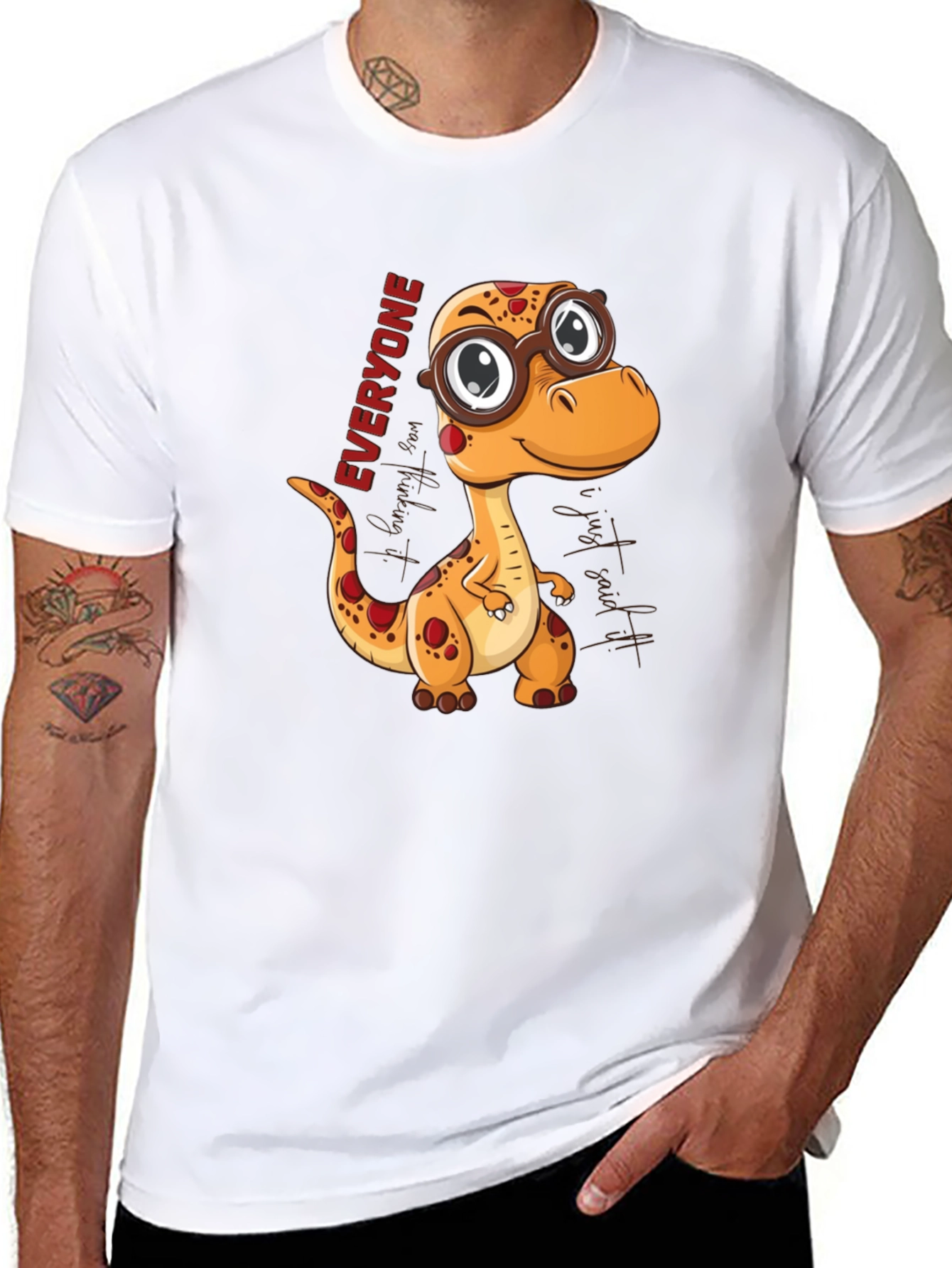 Black Dino Everyone T-Shirt - Cute Cartoon Style view 8