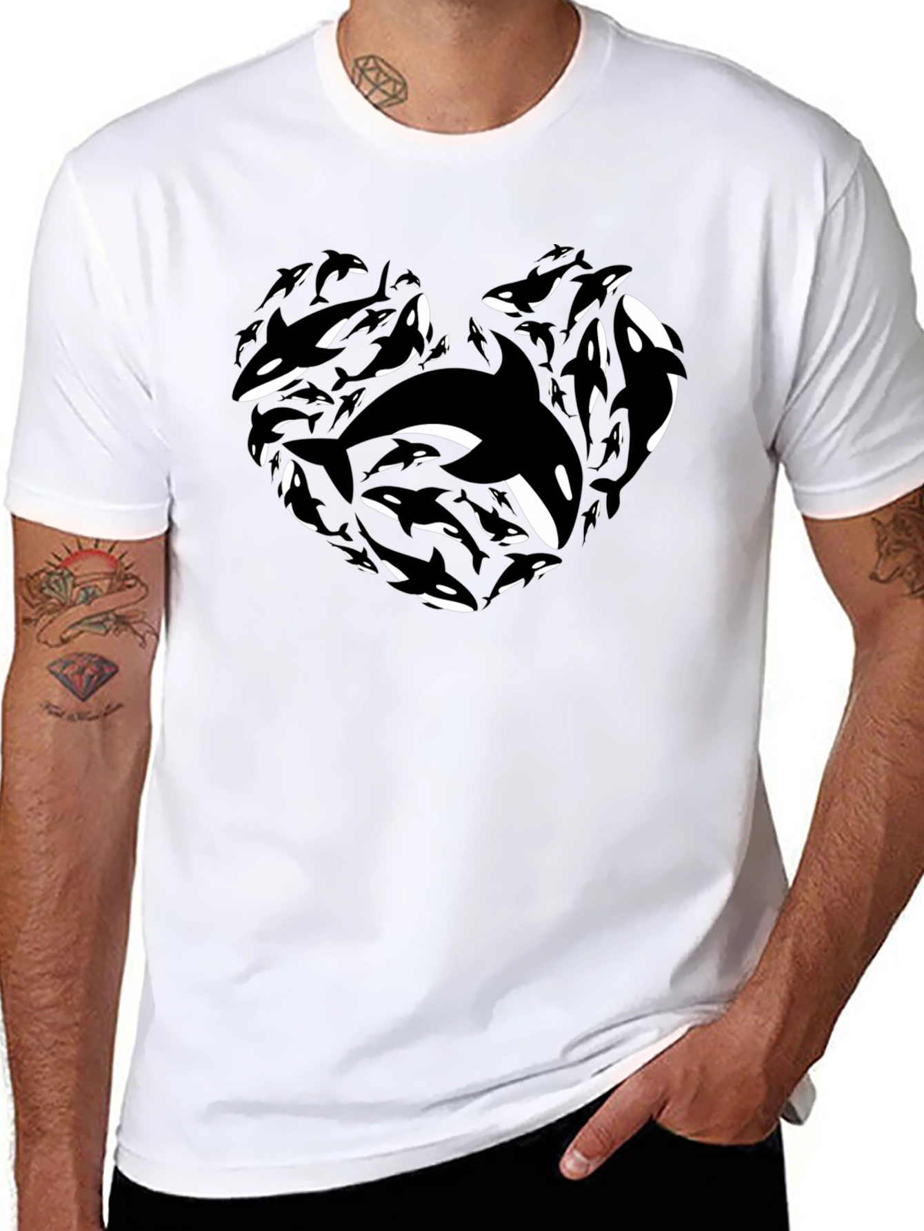 Black Orca Heart Graphic Tee - Black Cotton T-Shirt view 8