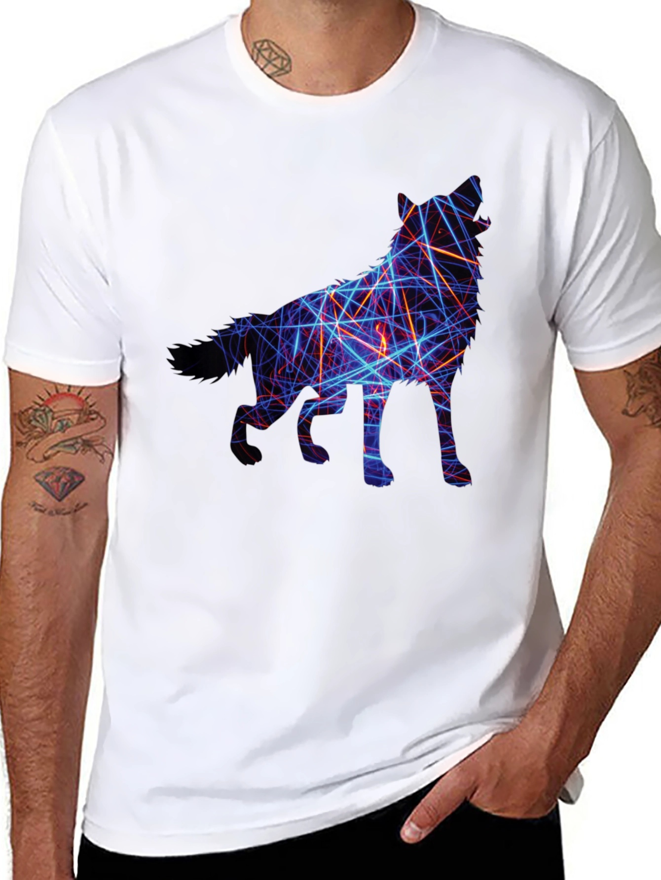 Black Abstract Wolf Graphic Tee - Black view 8
