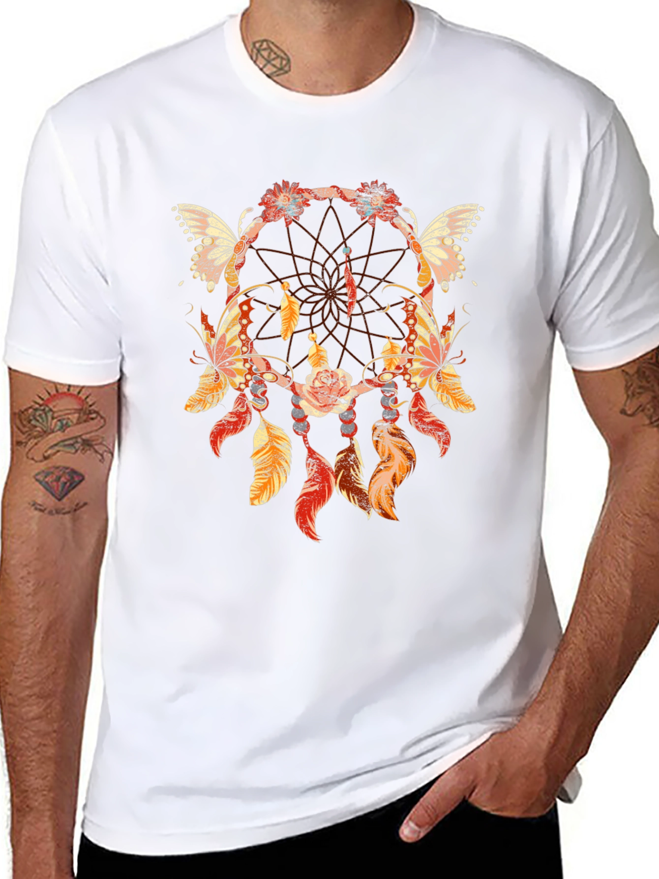 Black Dreamcatcher Butterfly Graphic T-Shirt view 8