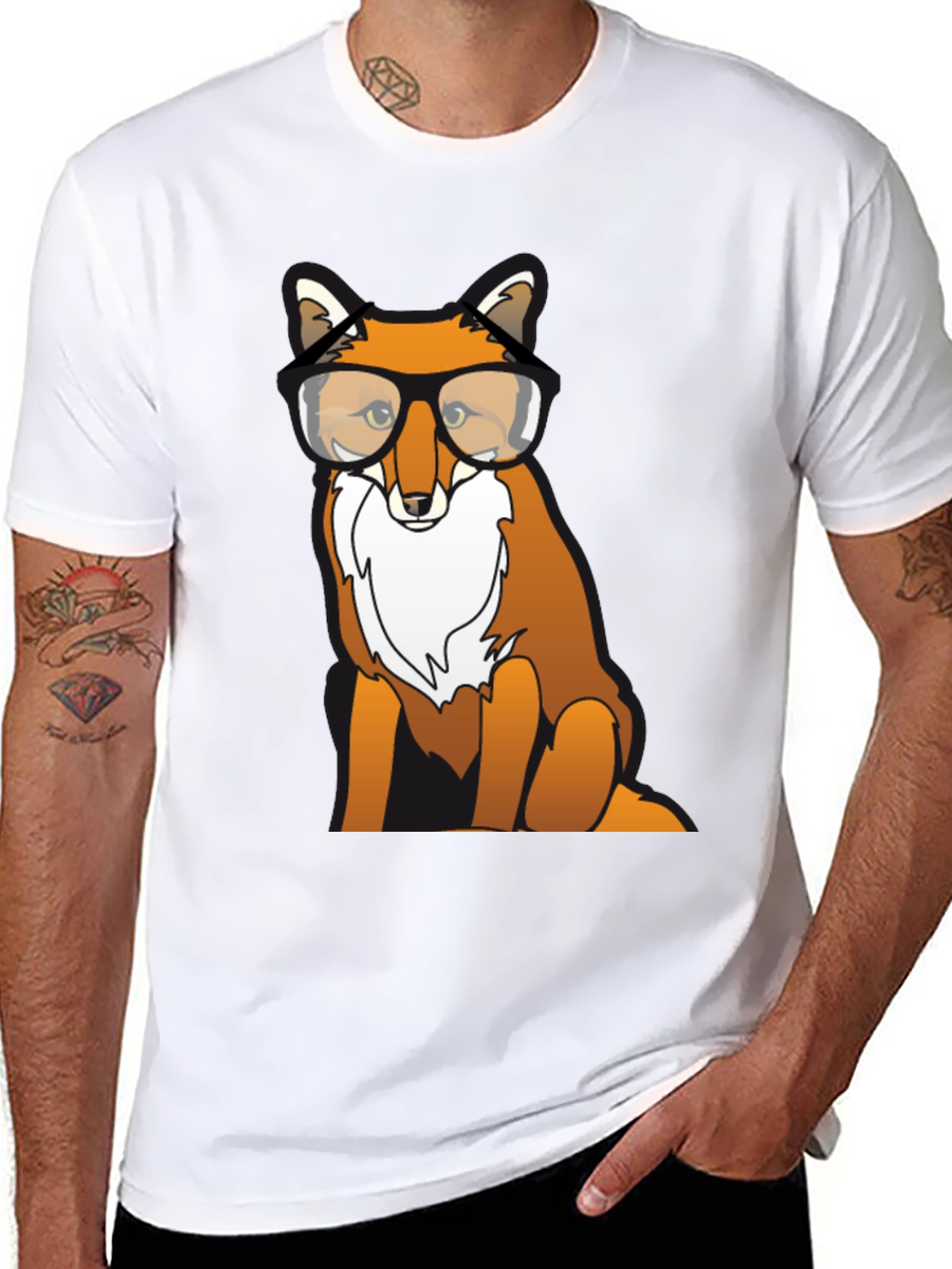 Black Fox with Glasses Graphic T-Shirt view 8