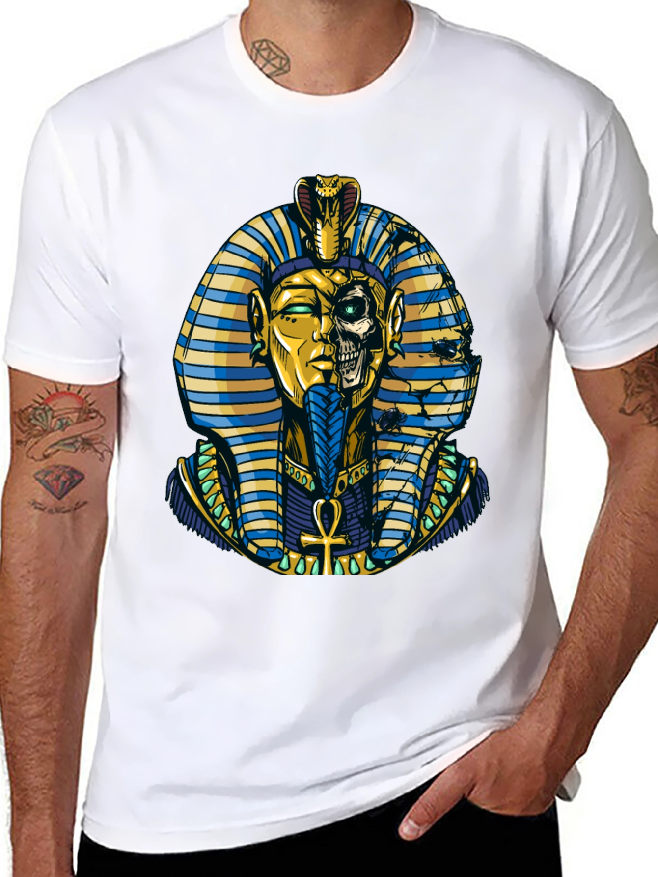 Black Pharaoh Skull Graphic Print Tee view 8