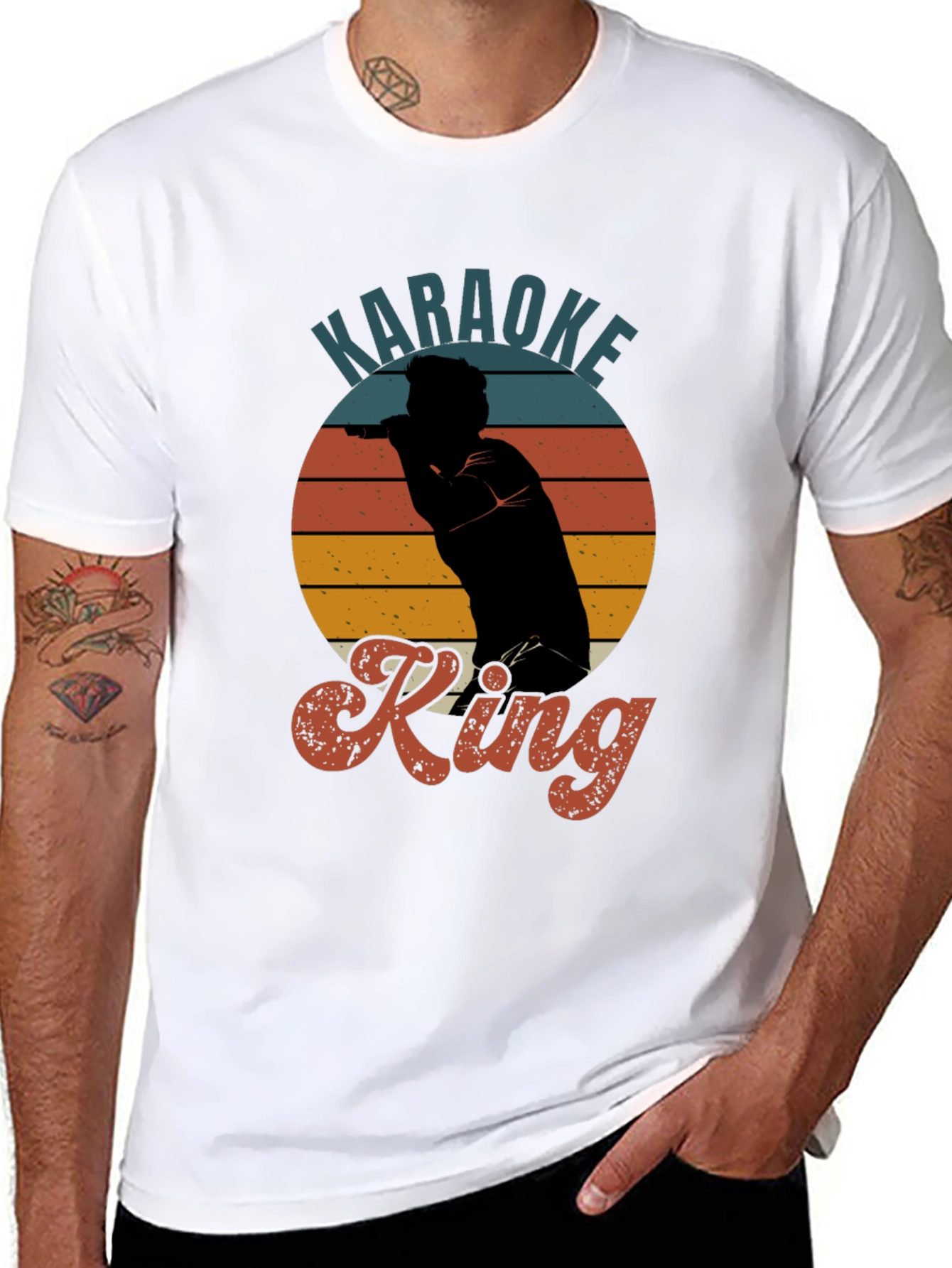 Black Karaoke King Retro Sunset T-Shirt view 8