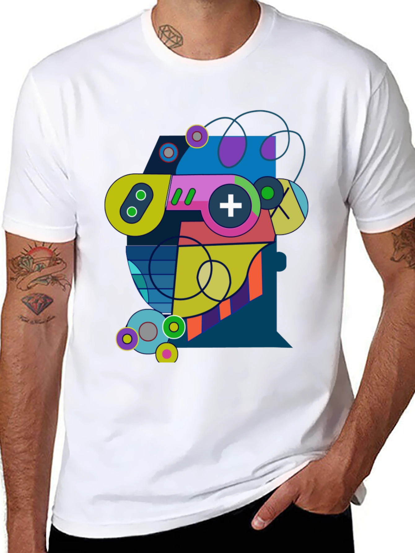 Black Abstract Geometric Game Controller Graphic Tee - Modern Gamer Style view 8