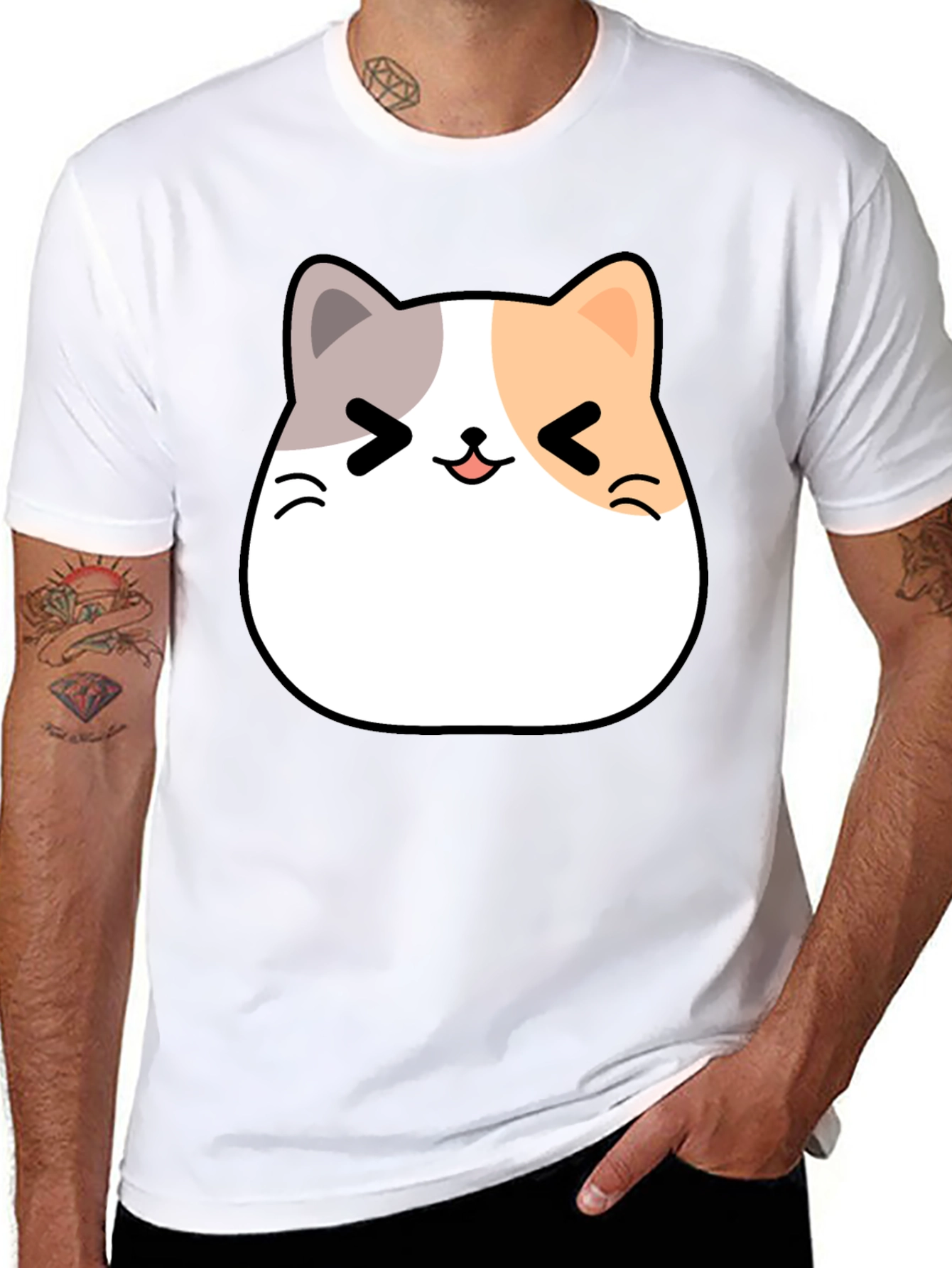 Black Kawaii Cat Graphic T-Shirt - Unisex Black Tee view 8