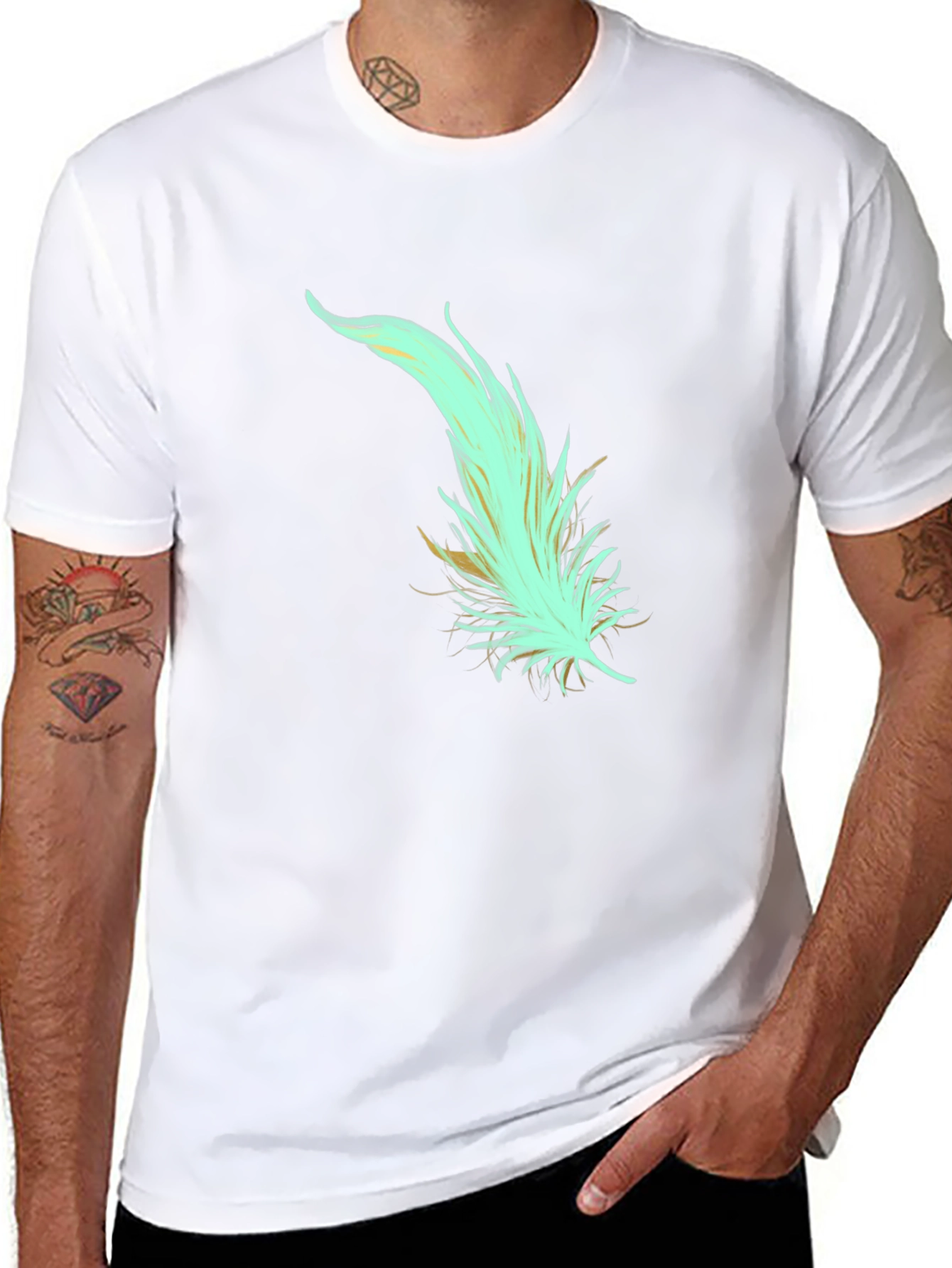 Black Feather Graphic Tee - Soft Cotton Blend, Stylish Design view 8