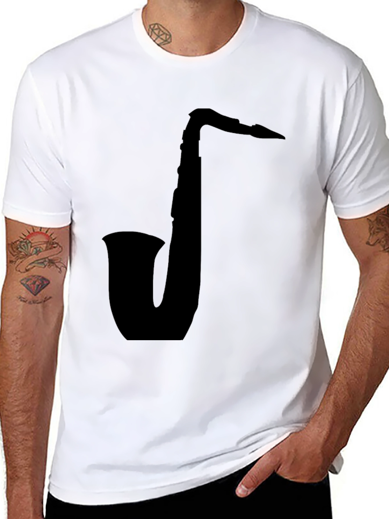 Black Saxophone Silhouette Black T-Shirt view 8