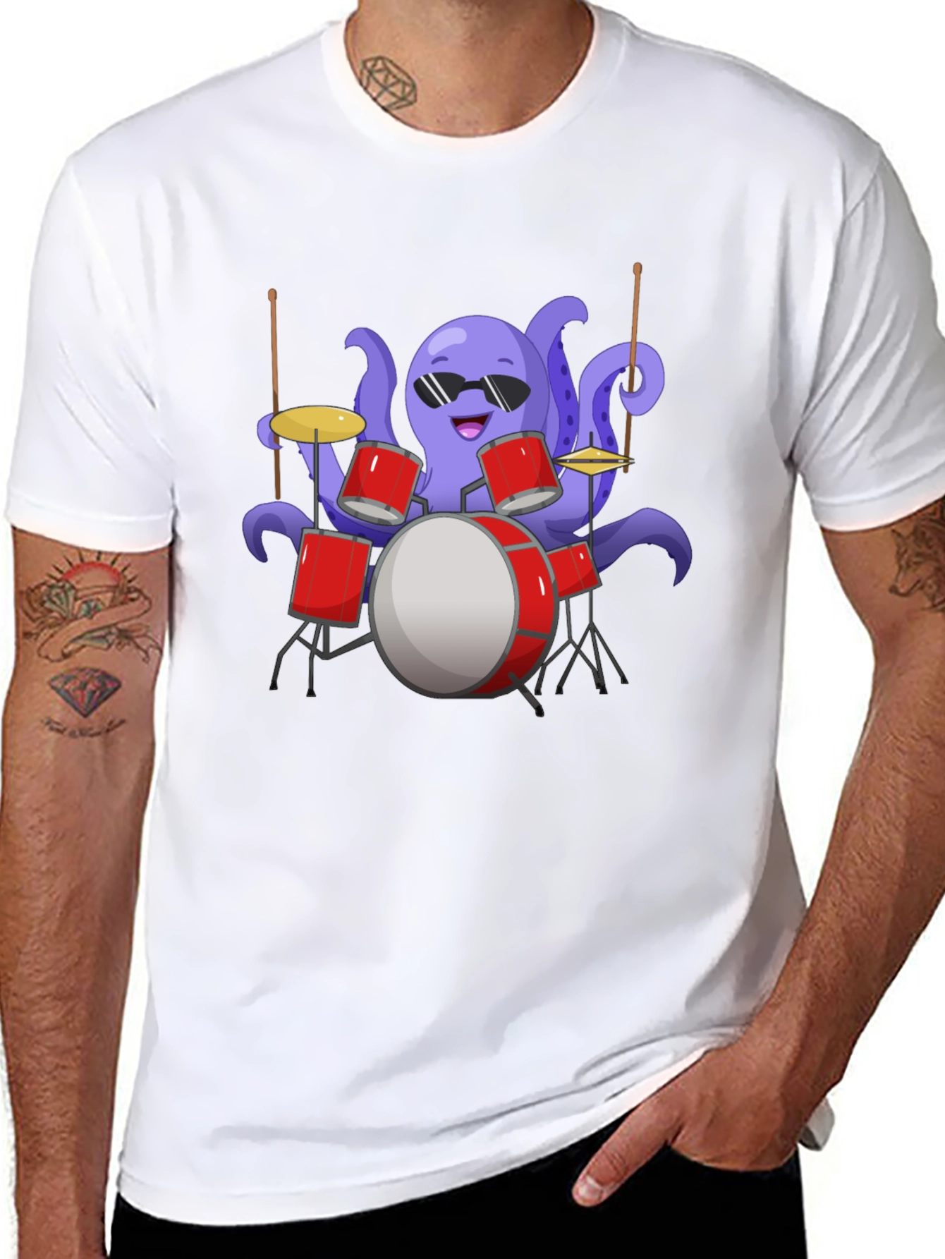 Black Octopus Drummer Graphic Tee - Unique Design view 8