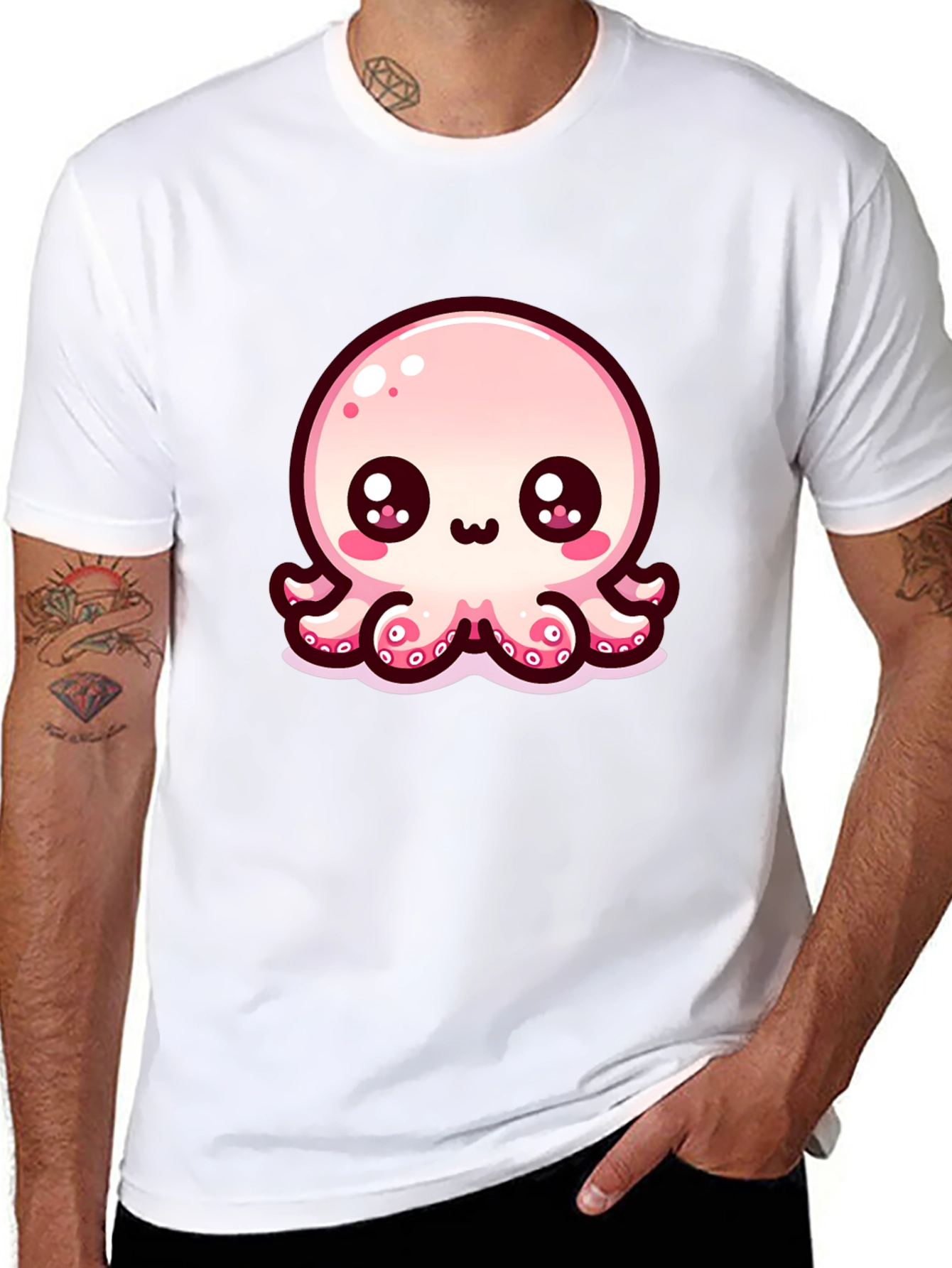 Black Cute Cartoon Octopus Black T-Shirt view 8