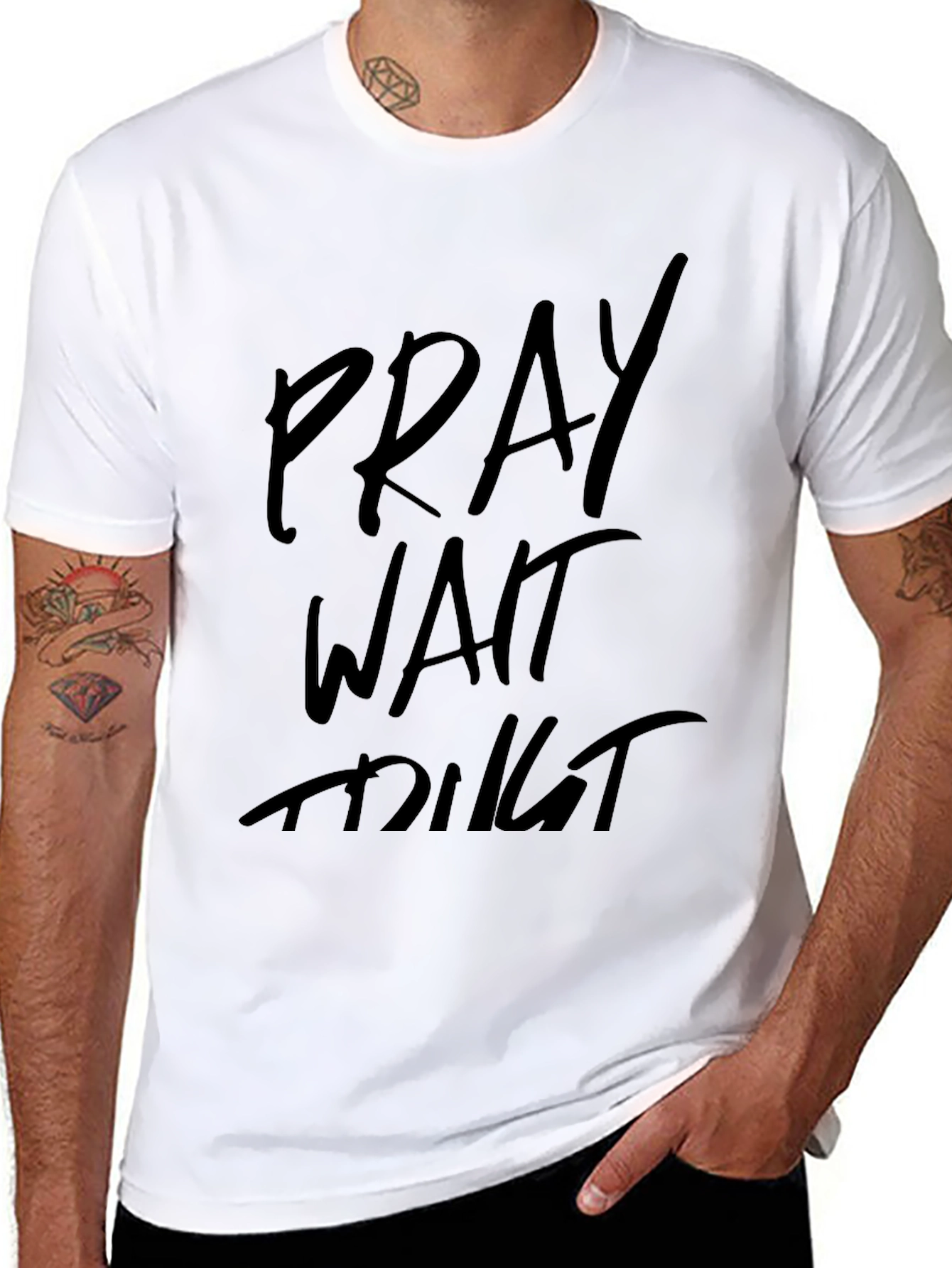Black Pray Wait Trust Graphic Tee - Black Casual Shirt view 8