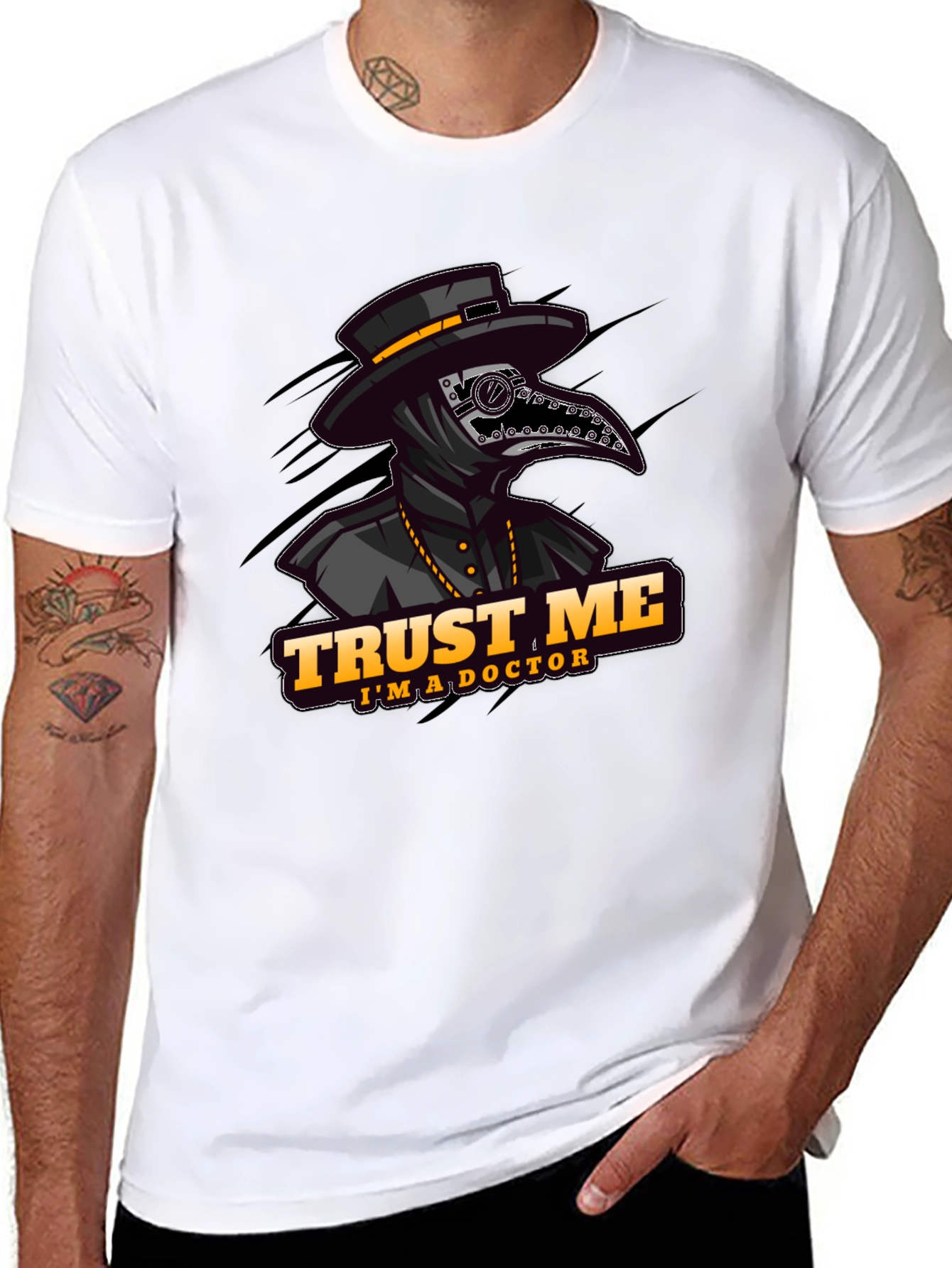 Black Plague Doctor "Trust Me" Graphic T-Shirt view 8