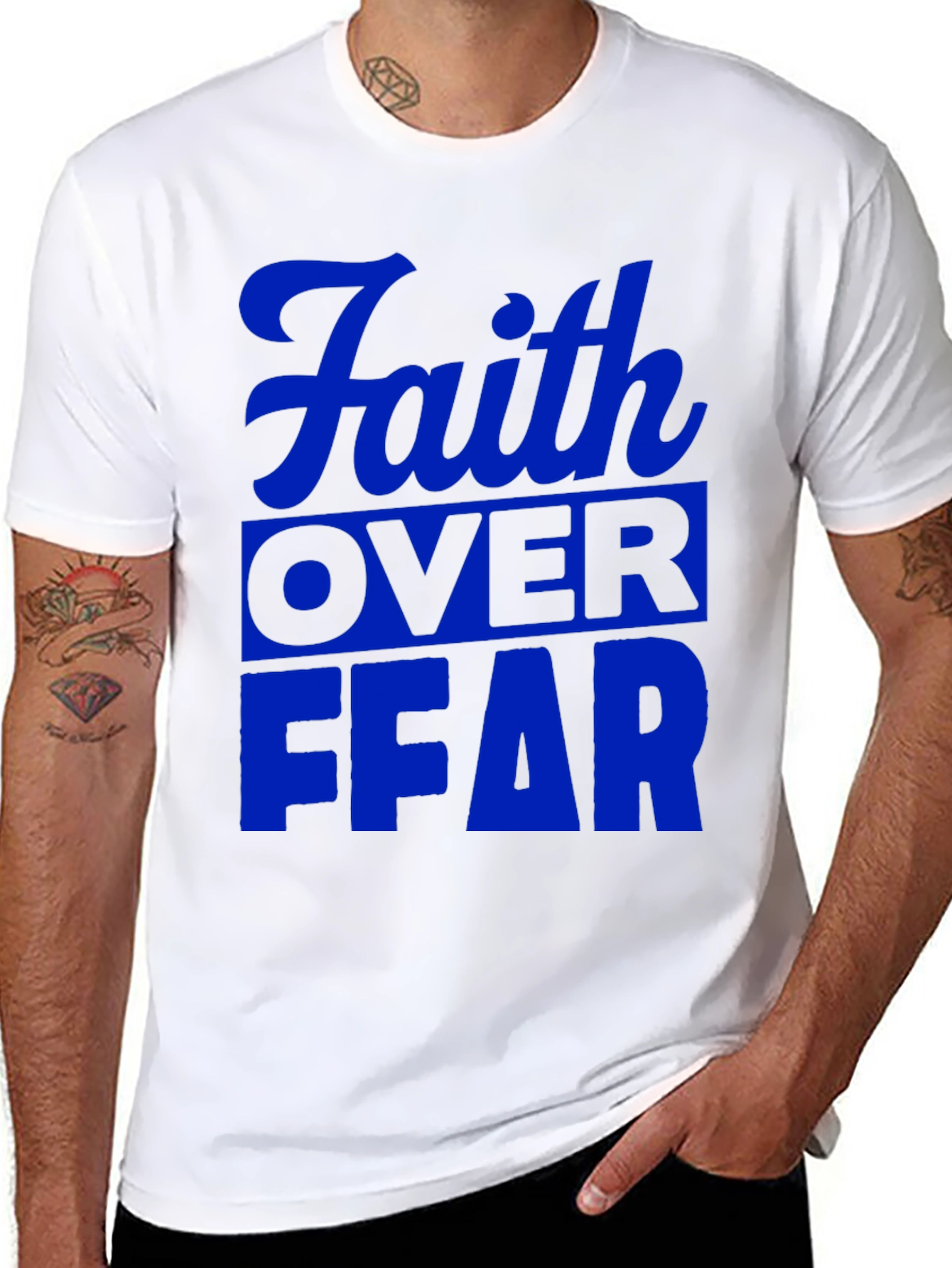 Black Faith Over Fear Graphic T-Shirt - Blue Print view 8