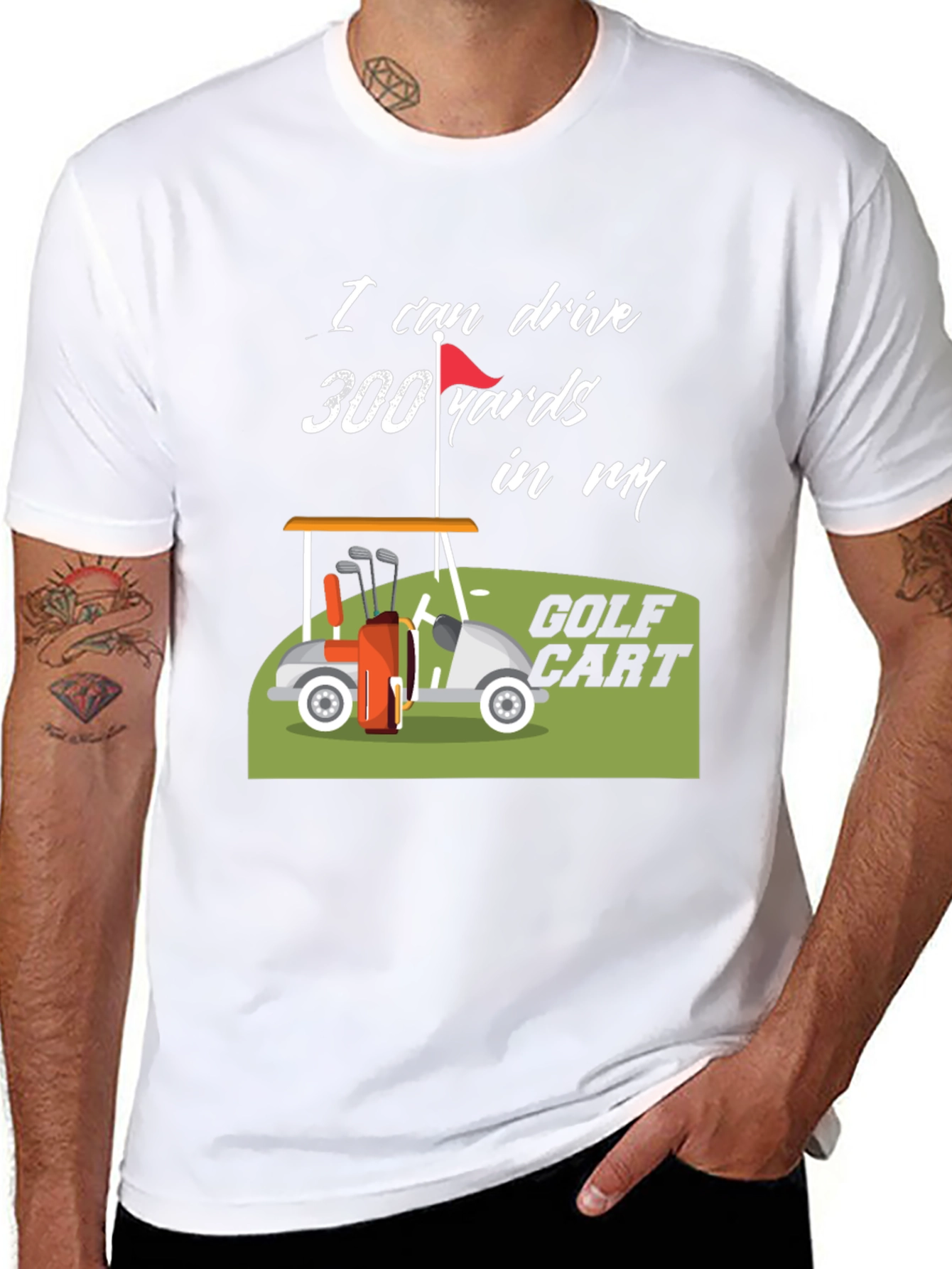 Black Golf Cart 300 Yards Funny T-Shirt view 8
