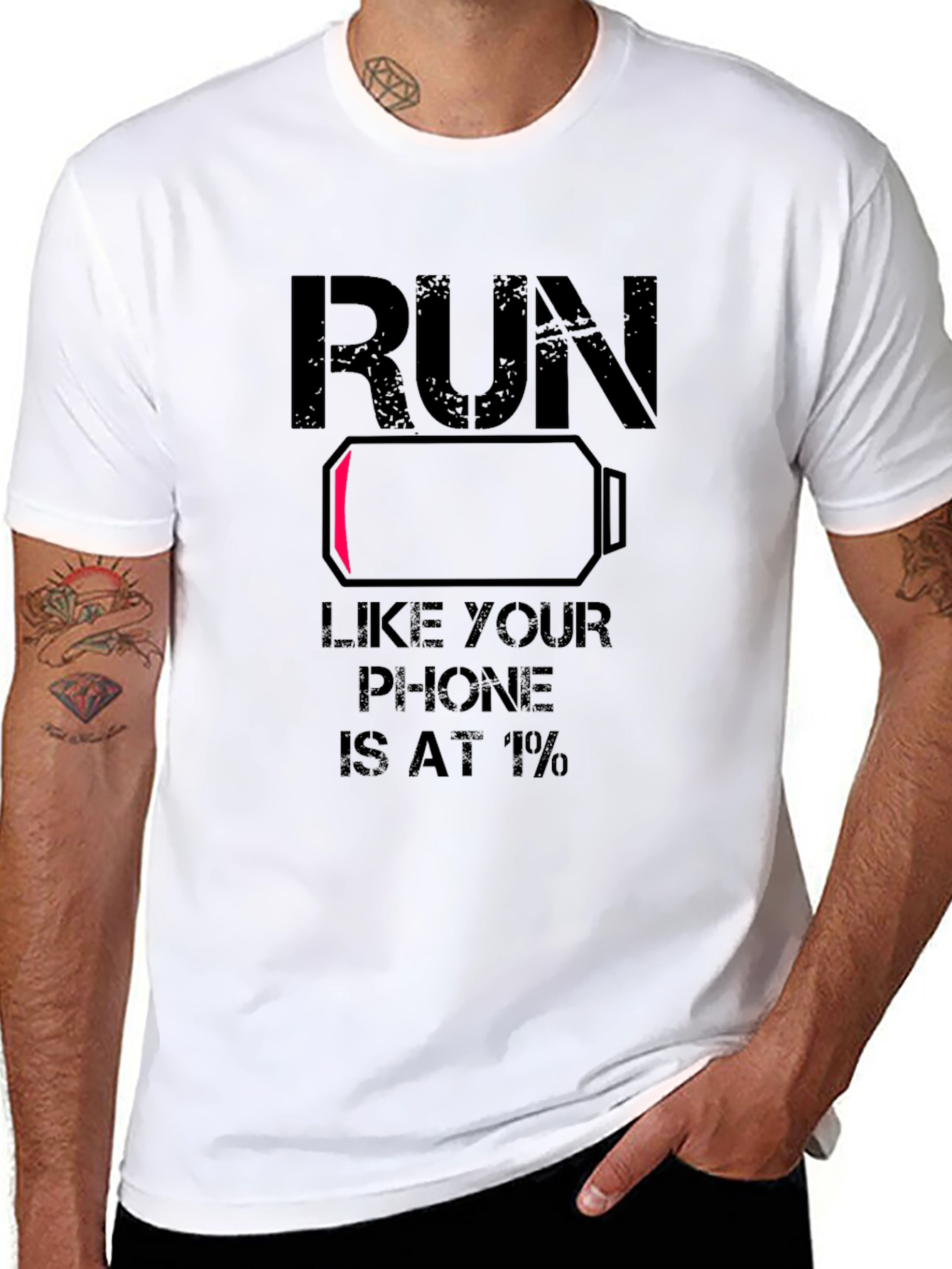Black Run Like Your Phone is at 1% - Graphic Tee view 8