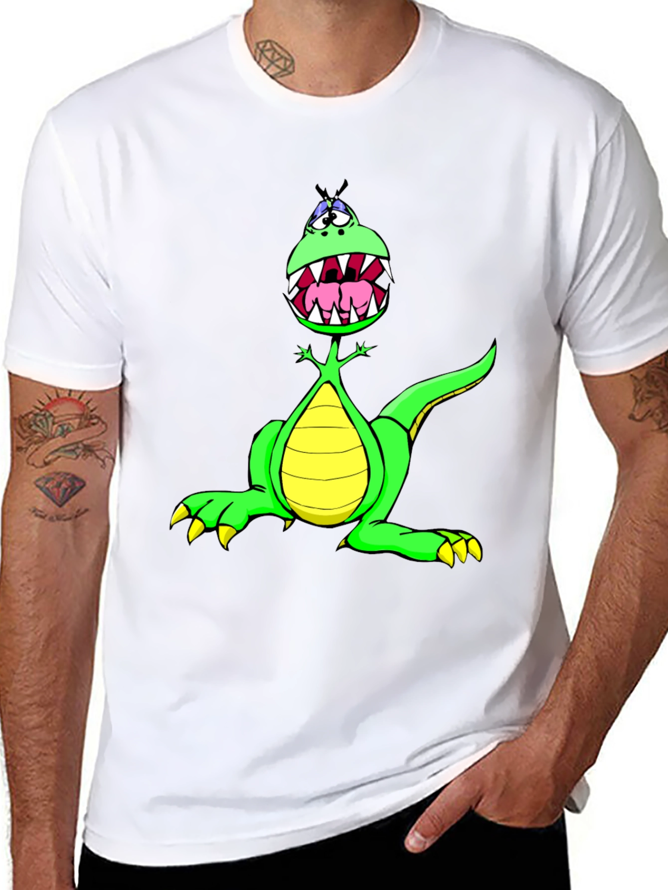 Black Cartoon Dinosaur Graphic Tee - Funny T-Shirt view 8