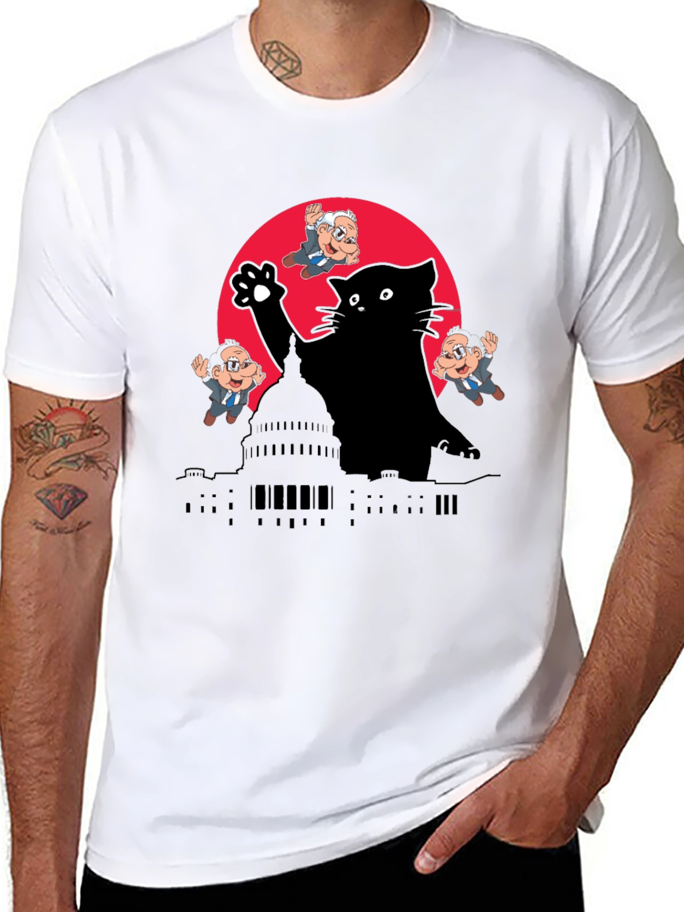 Black Kaiju Cat T-Shirt: Political Satire Tee view 8