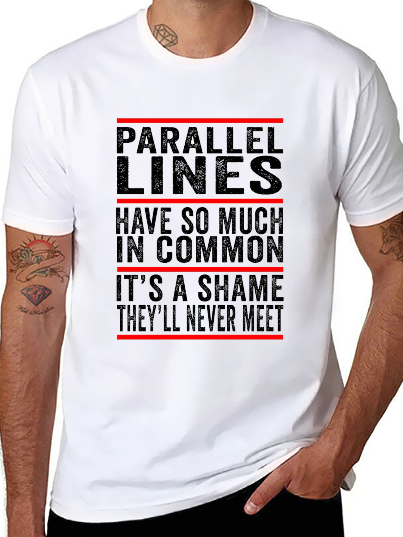 Black Parallel Lines Graphic Tee - Never Meet Funny Shirt view 8