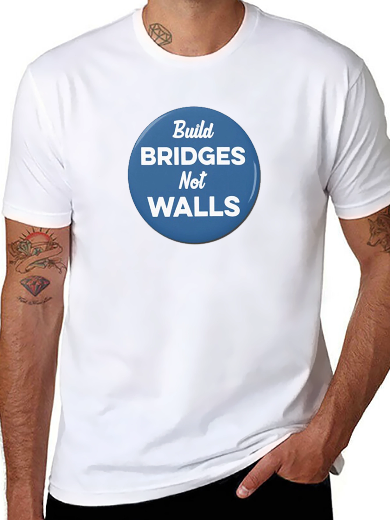 Black Build Bridges Not Walls Graphic Tee view 8