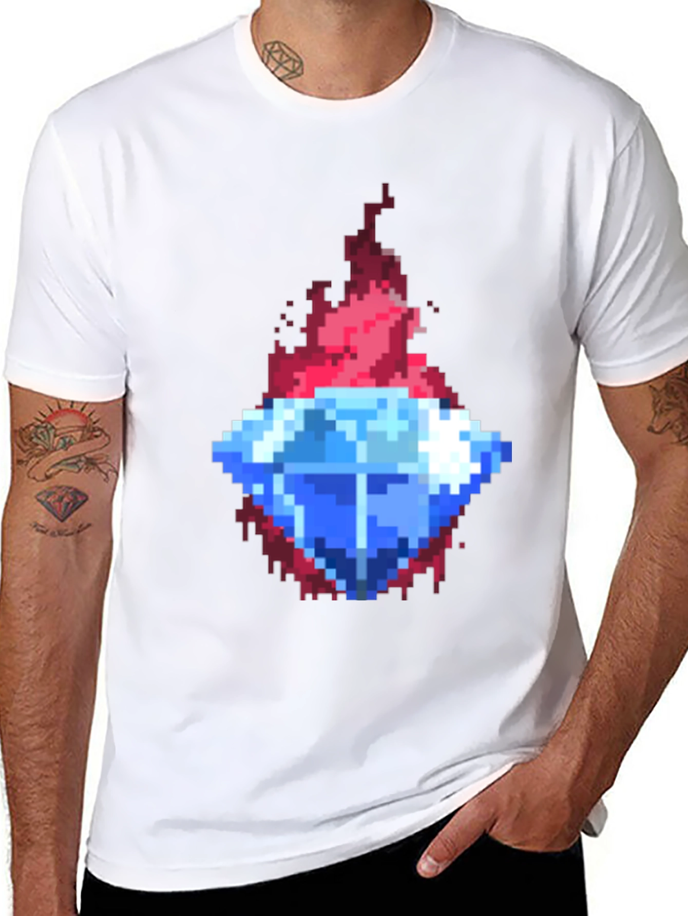 Black Pixel Art Diamond Tee - Retro Gaming Style view 8