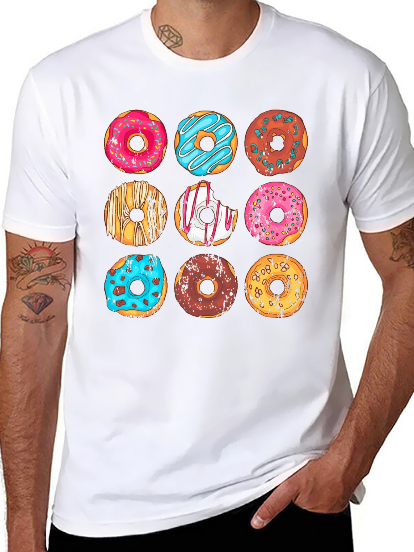 Black Donut Pattern Graphic T-Shirt - Black view 8